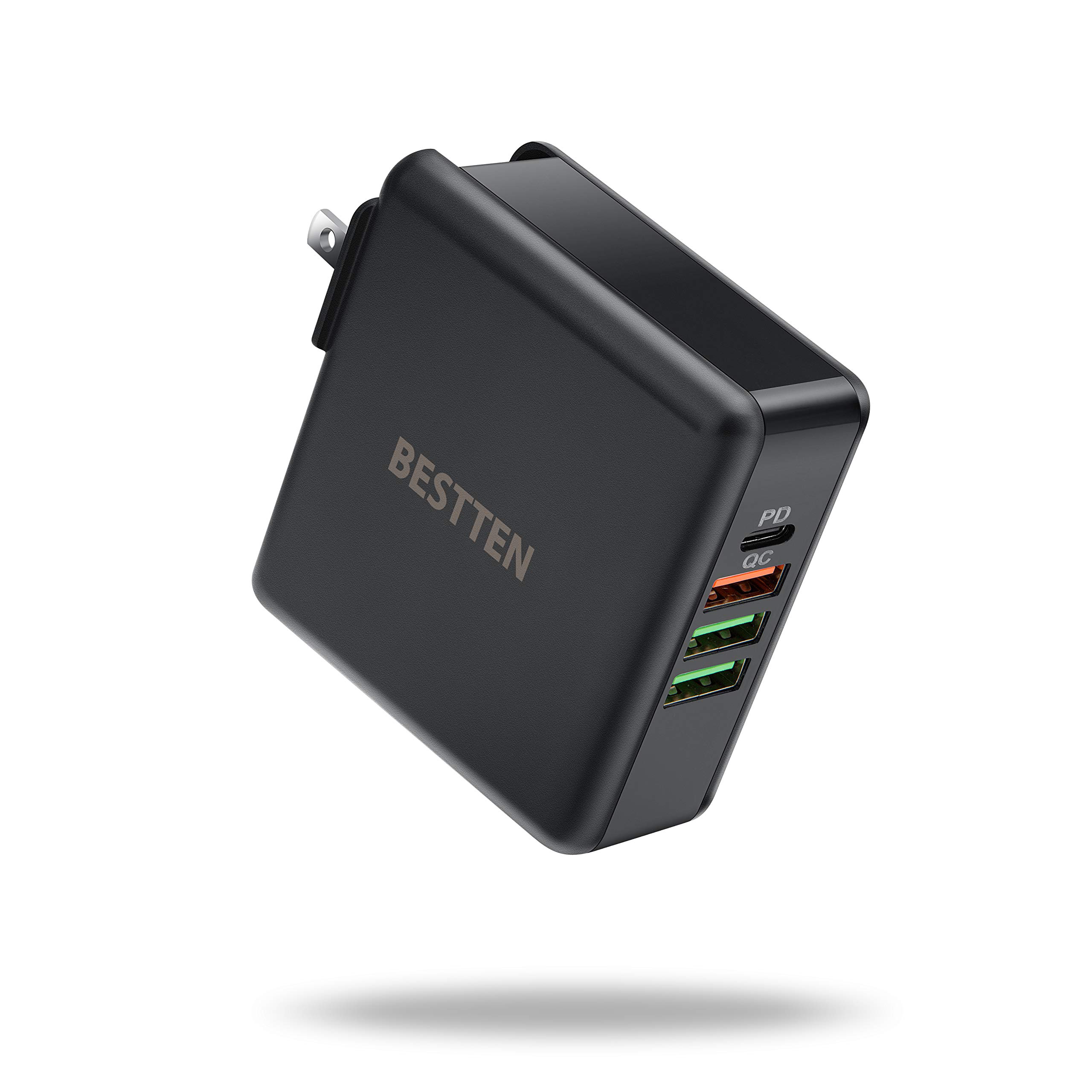 BESTTEN 61W USB Wall Charger with PD 3.0 & QC 3.0 Fast Charging - Dual Port Type C & USB A Adapter for iPhone 15/14/13, Samsung Galaxy, iPad - Perfect for Travel, Home & Office Use