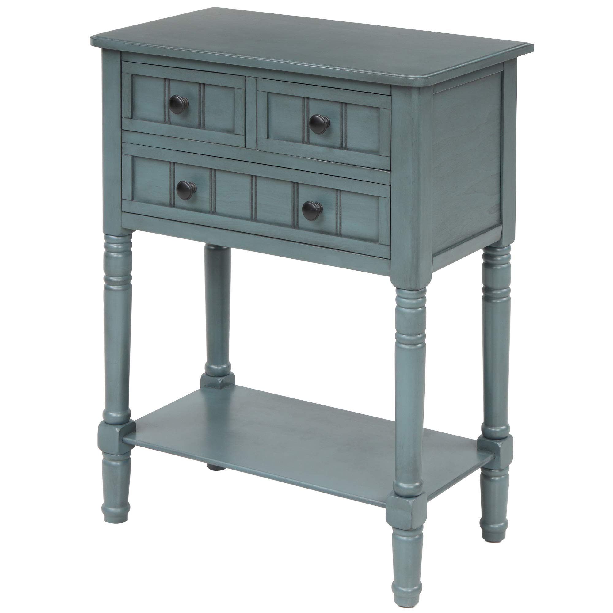 P PURLOVE Wooden Sofa Table with 3 Drawers & Bottom Shelf - Entryway Console Table for Living Room, Hallway - Navy Blue Storage Table (Easy Assembly) | Perfect for Small Spaces, Behind Sofa Organization & Entryway Decor