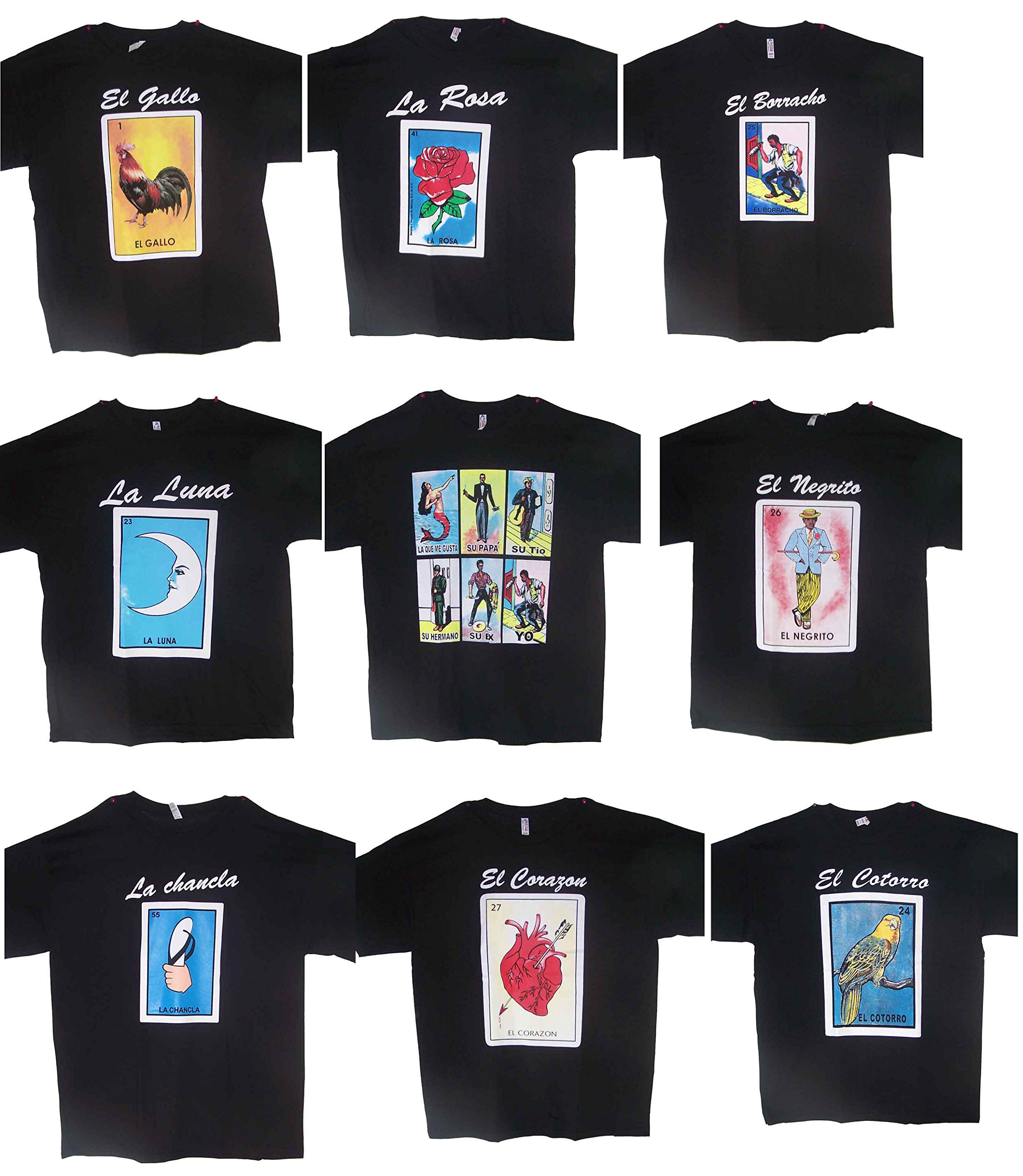 Mexican Lottery T-Shirts - 12 Pack Assorted Prints for Men - Fun Gifts for Parties & Cinco de Mayo Celebrations (MxTs300-12 Z)