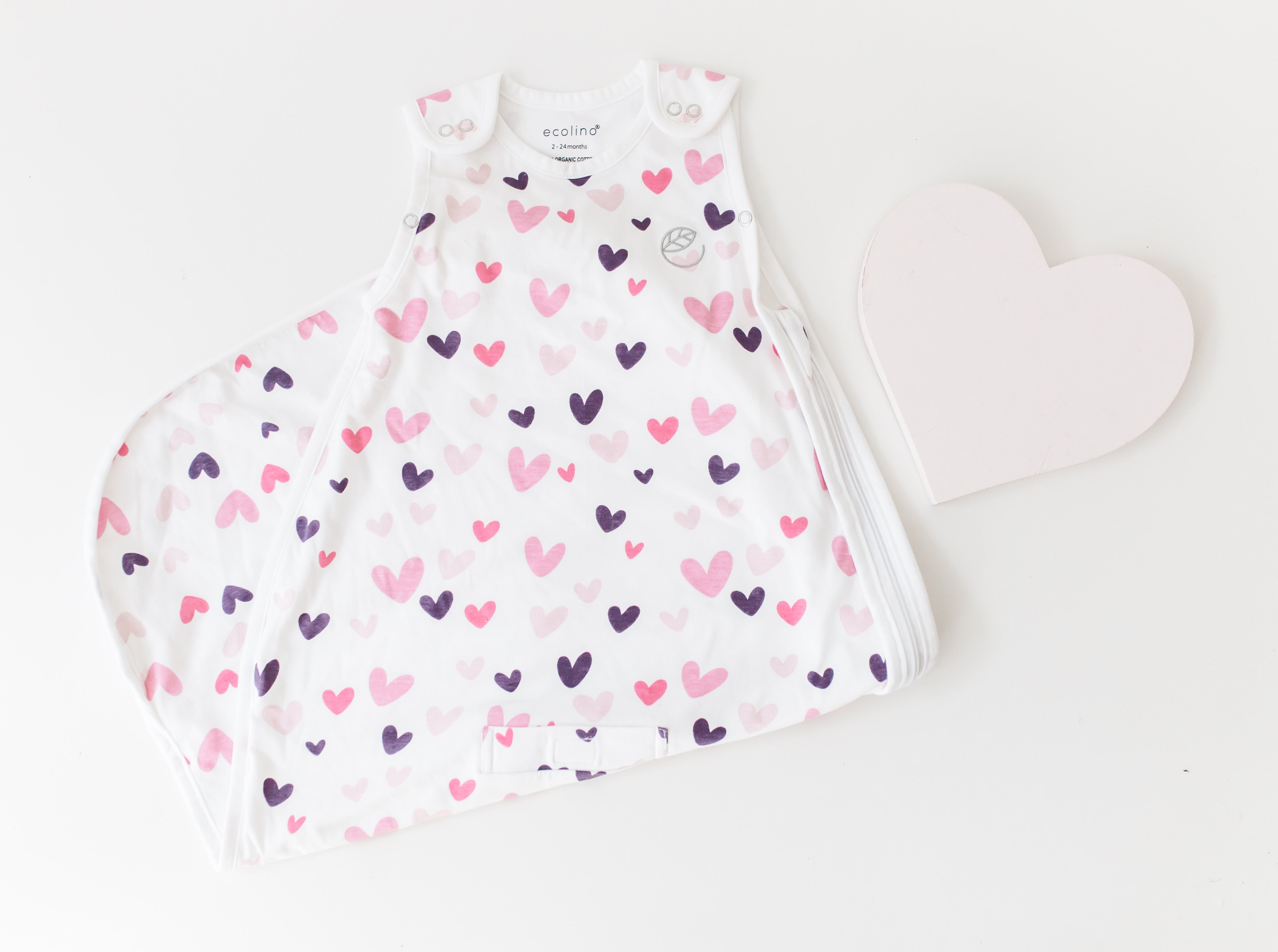 Ecolino® Adjustable Baby Sleep Sack - Organic Cotton Wearable Blanket for Infants & Toddlers (2 Months to 2 Years) - Heart Design - Perfect for Safe Sleep, Nursery & Travel