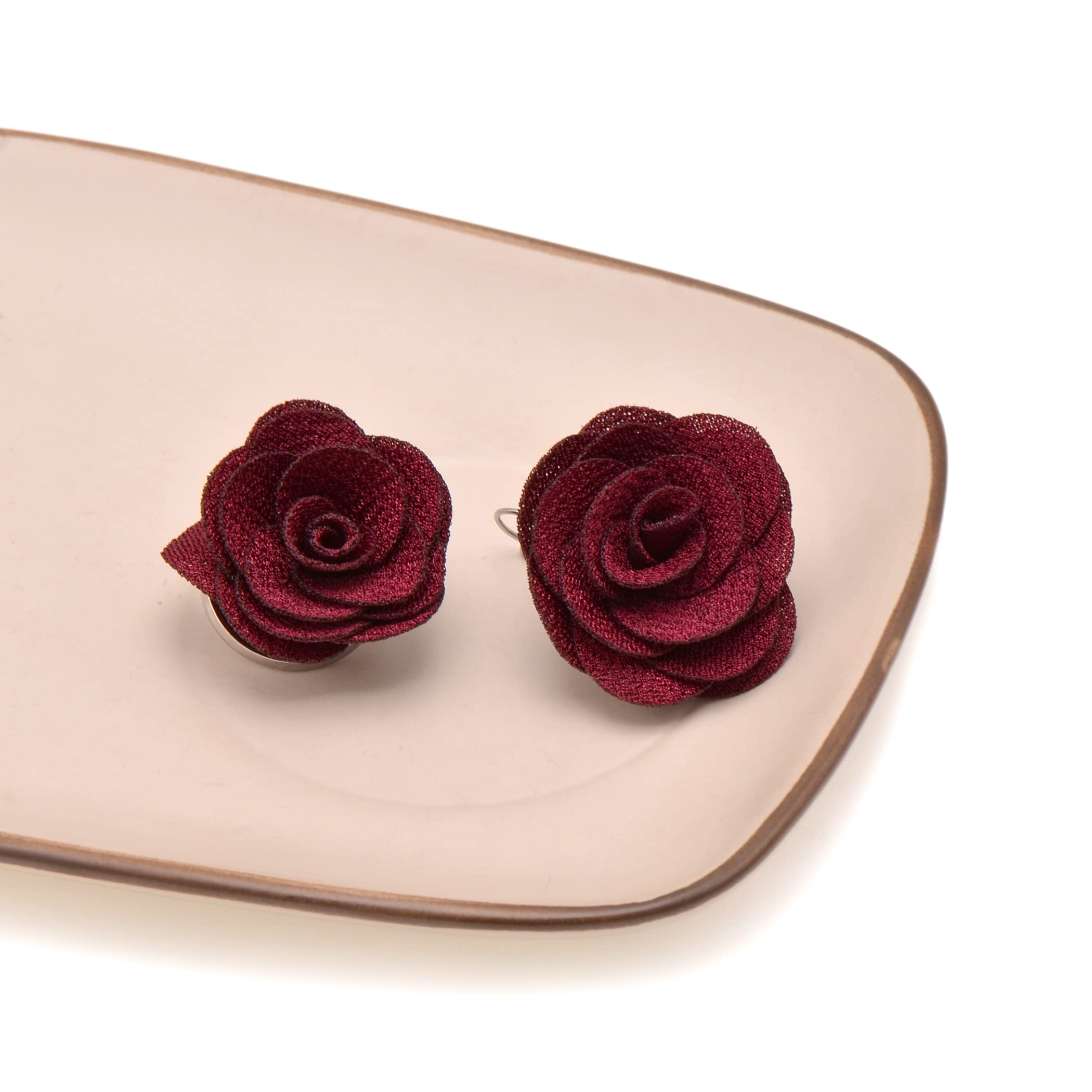 Joseph Brother Big Rose Flower Earrings for Women - Wine Red Leverback Dangle Earrings | Elegant Floral Jewelry for Parties, Weddings & Date Nights