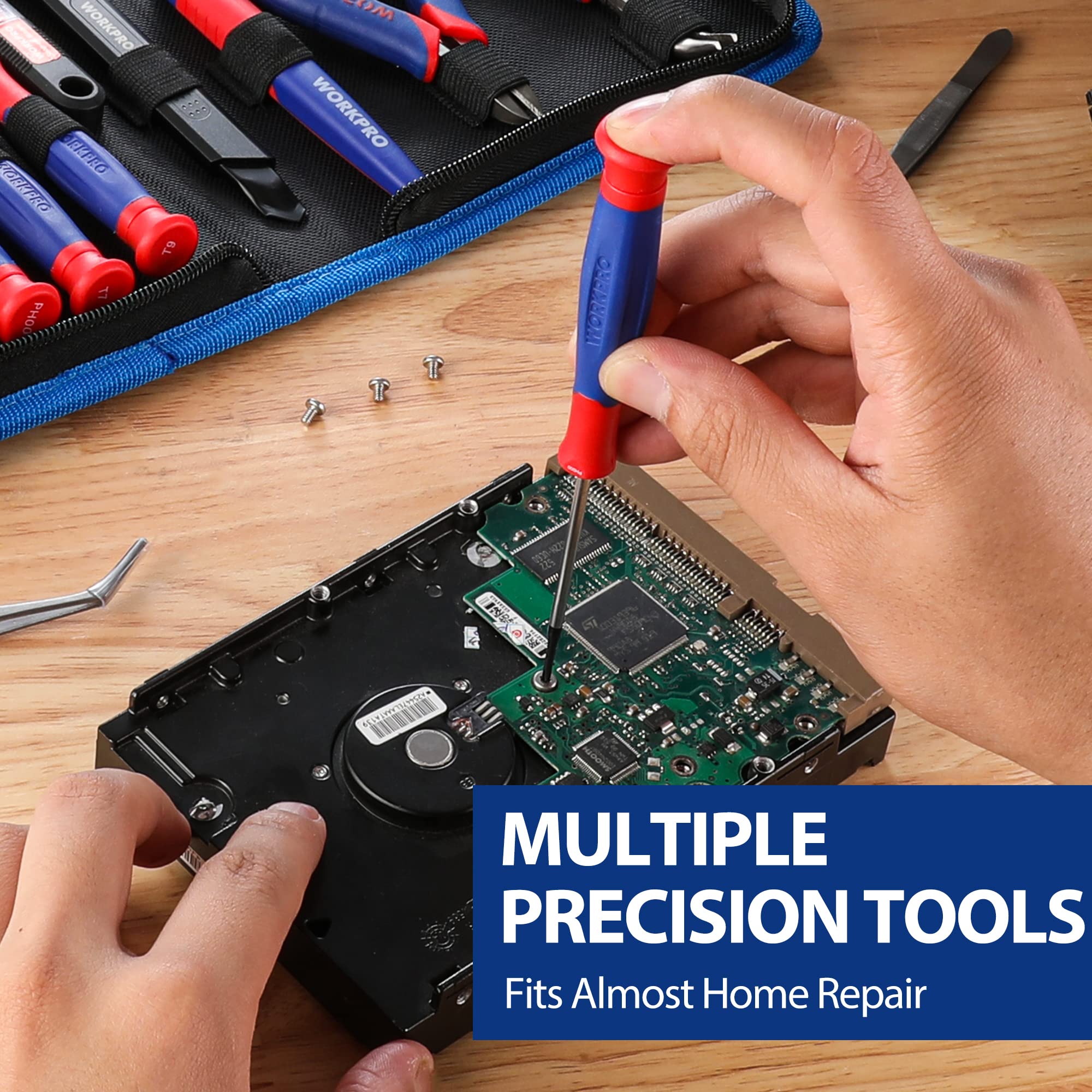 WORKPRO 33-Piece Precision Repair Tool Kit with Pliers, Screwdrivers, Craft Knife & Tweezers - Electronic Repair Tools for Laptops, Phones, Computers & Gaming Accessories - Perfect for DIY Repairs, Home Maintenance & Tech Enthusiasts