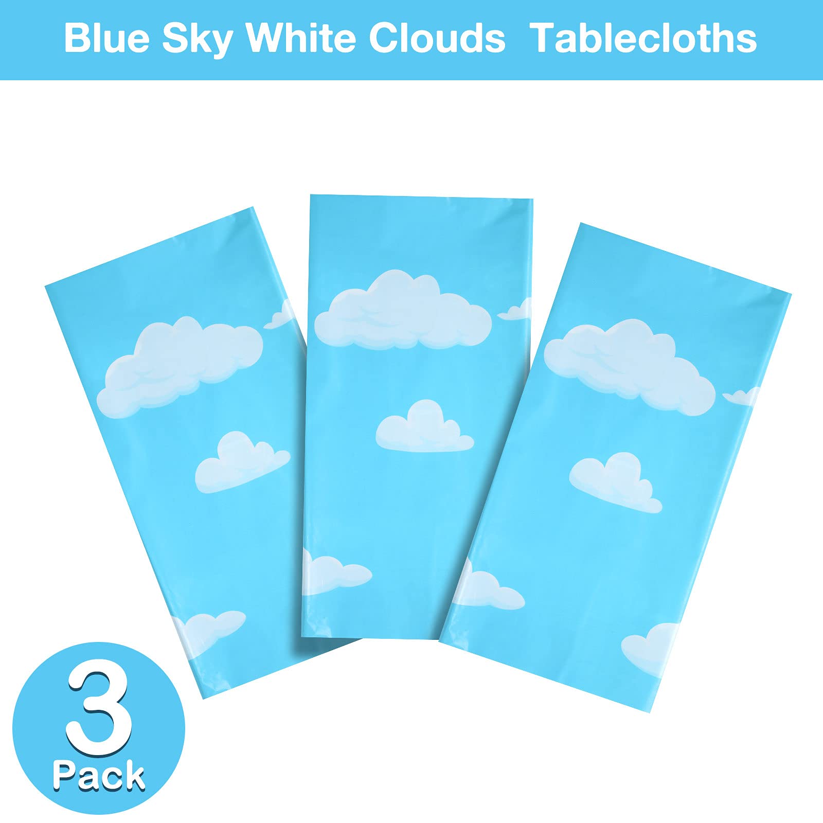 Tatuo Blue Sky White Clouds Cartoon Story Tablecloth Set - 54 x 108 Inch (3 Pieces) for Baby Shower, Kids Birthday Party Decorations | Waterproof Party Table Cover & Banner for Indoor/Outdoor Celebrations