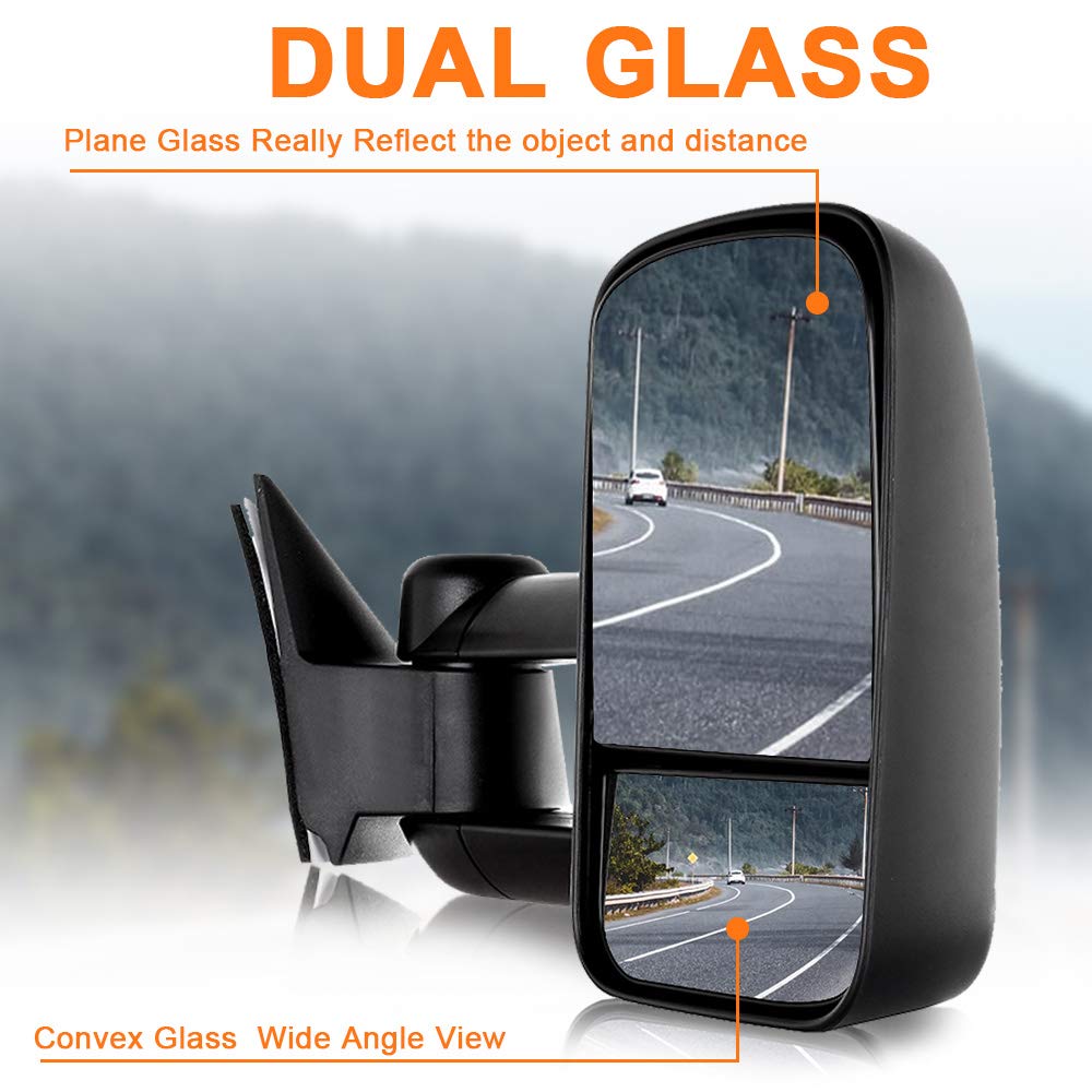 ROADFAR Manual Towing Mirrors for 1988-2001 Chevy C3500 & 1992-1999 GMC Suburban - Left & Right Side Non-Heated Tow Mirrors Without Turn Signal | Perfect for Towing Trailers, Boats & Campers