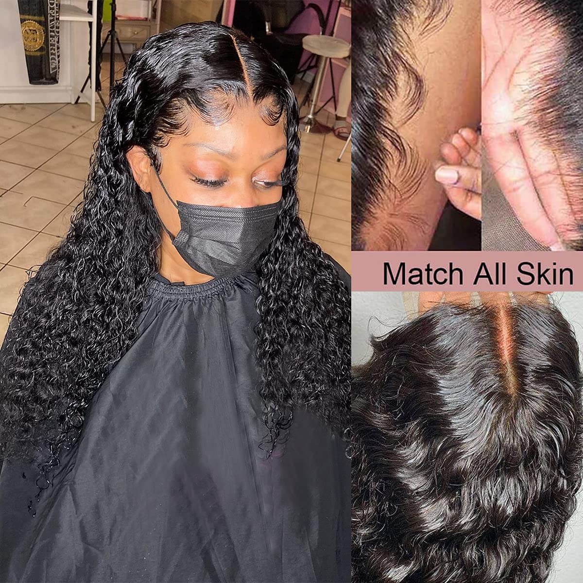 SUPERNOVA Deep Curly Lace Front Human Hair Wig - 18 Inch Glueless T-Part Pre-Plucked 180% Density Natural Black | Perfect for Daily Wear, Cosplay & Special Occasions