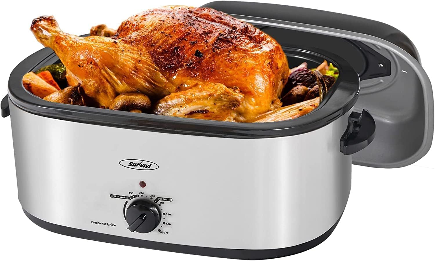 Sunvivi 20 Quart Electric Roaster Oven with Lid - Large Turkey Roaster with Removable Pan, Self-Basting Lid, Fast Heating & Thaw/Warming Setting - Perfect for Thanksgiving, Holiday Cooking, and Family Gatherings (Silver)