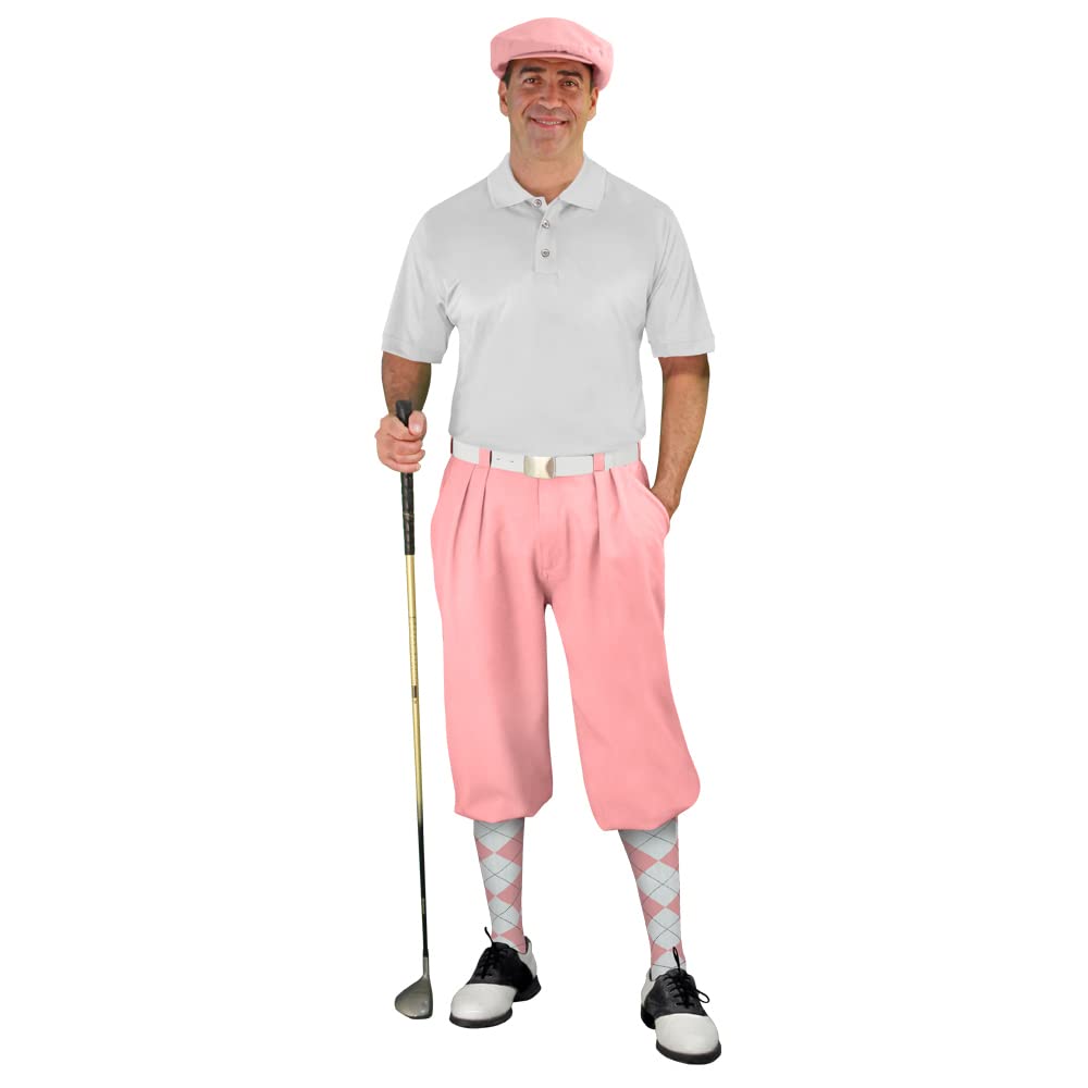 Men's Stylish Pink Golf Outfit Set with Matching Cap & Argyle Socks - Perfect for Golf Tournaments, Casual Wear & Fashionable Sporty Looks