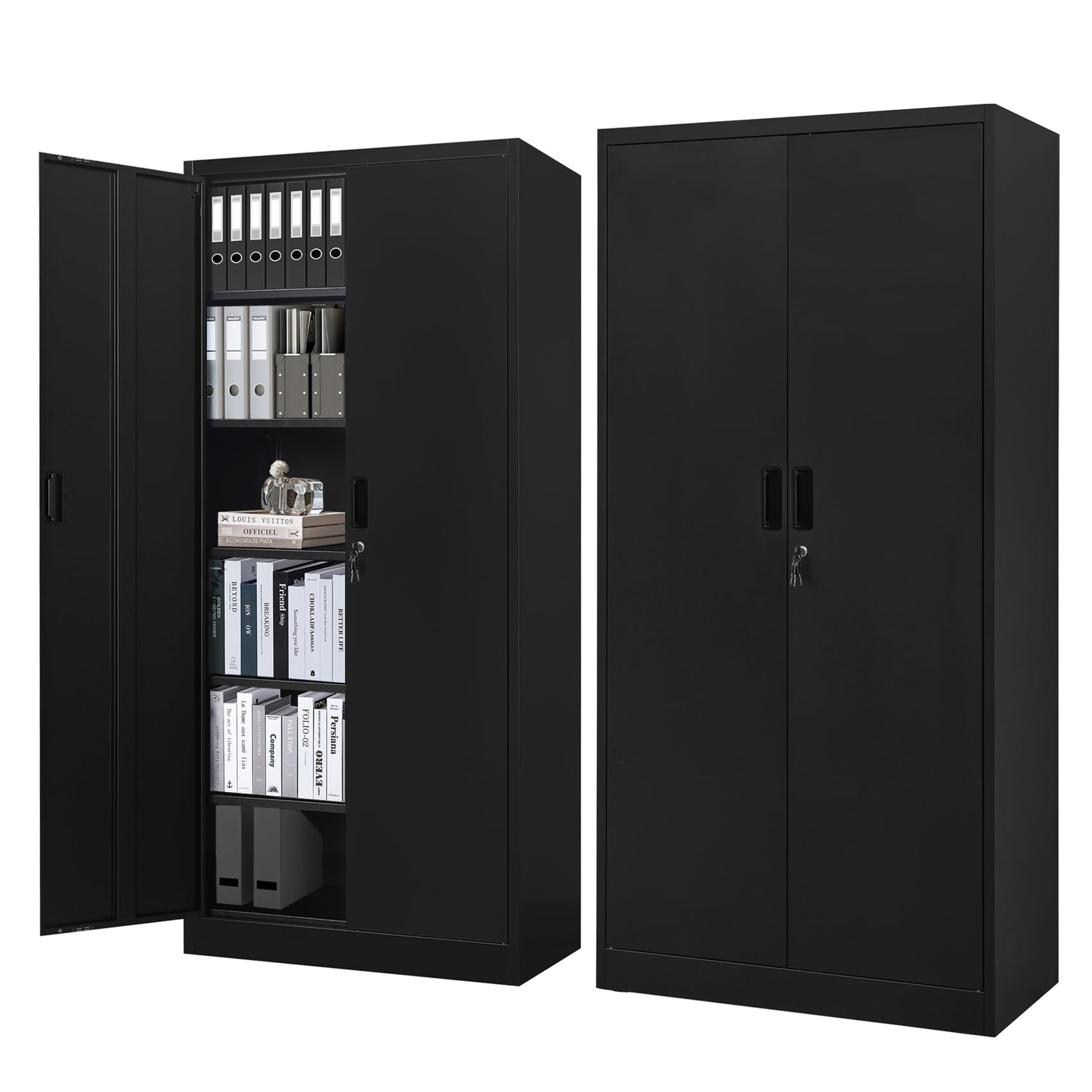 BESFUR 5-Shelf Metal Storage Cabinet with Adjustable Shelves & Locking Doors - Heavy Duty Garage, Office, Classroom Organizer (Black) - Perfect for Tools, Supplies & Equipment Storage