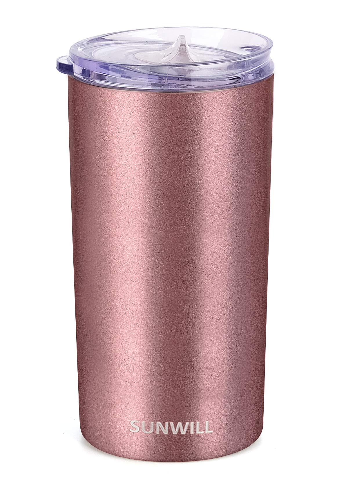 SUNWILL 12oz Insulated Stainless Steel Tumbler with Lid - Double Wall Vacuum Travel Mug for Coffee, Tea & Hot/Cold Beverages - Rose Gold Skinny Lowball Cup - Perfect for Office, Commuting & Outdoor Activities