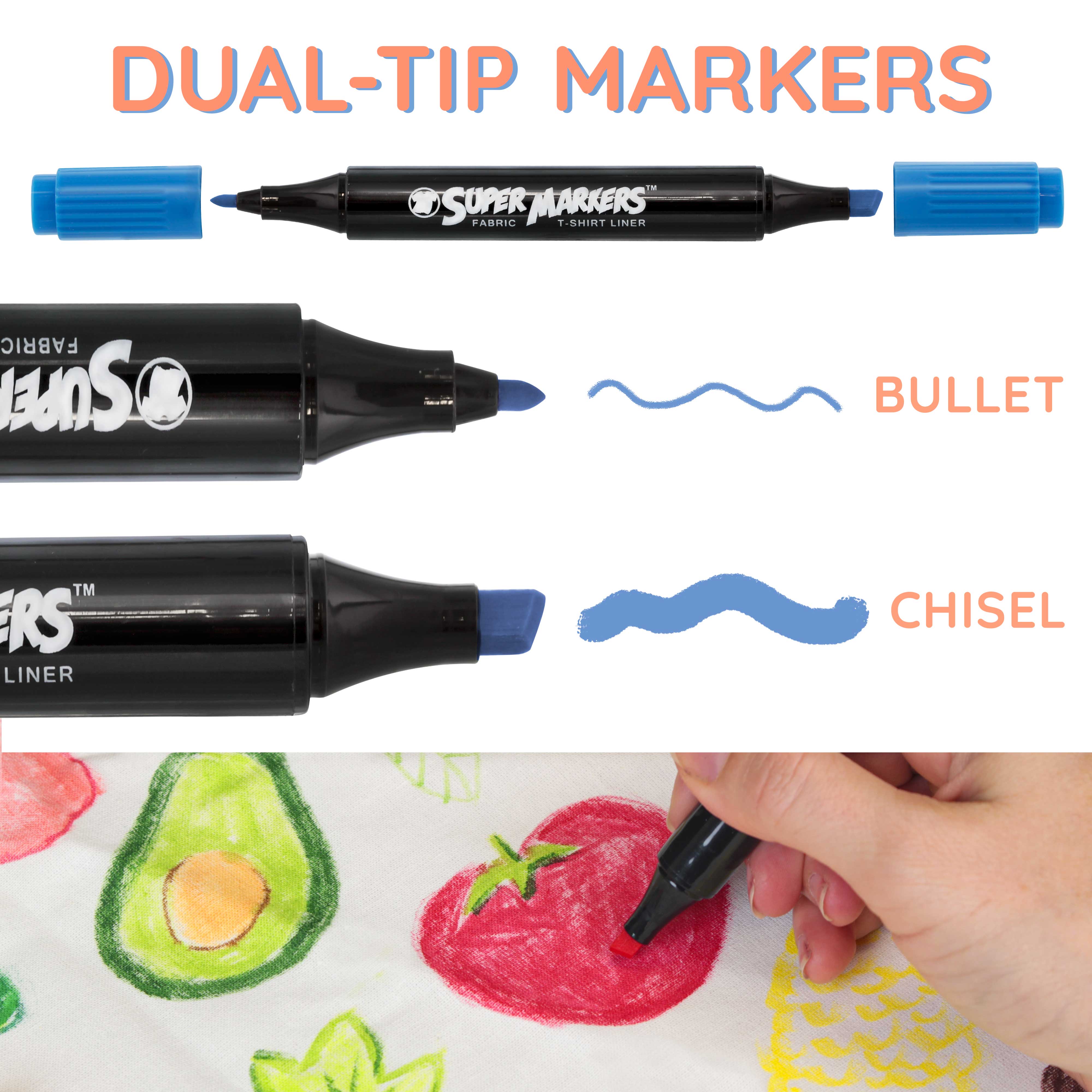 40 Unique Primary & Pastel Colors Dual Tip Fabric Markers - Chisel & Fine Point T-Shirt Markers Set with Vibrant Ink for DIY Crafts, Fashion Design & Fabric Painting