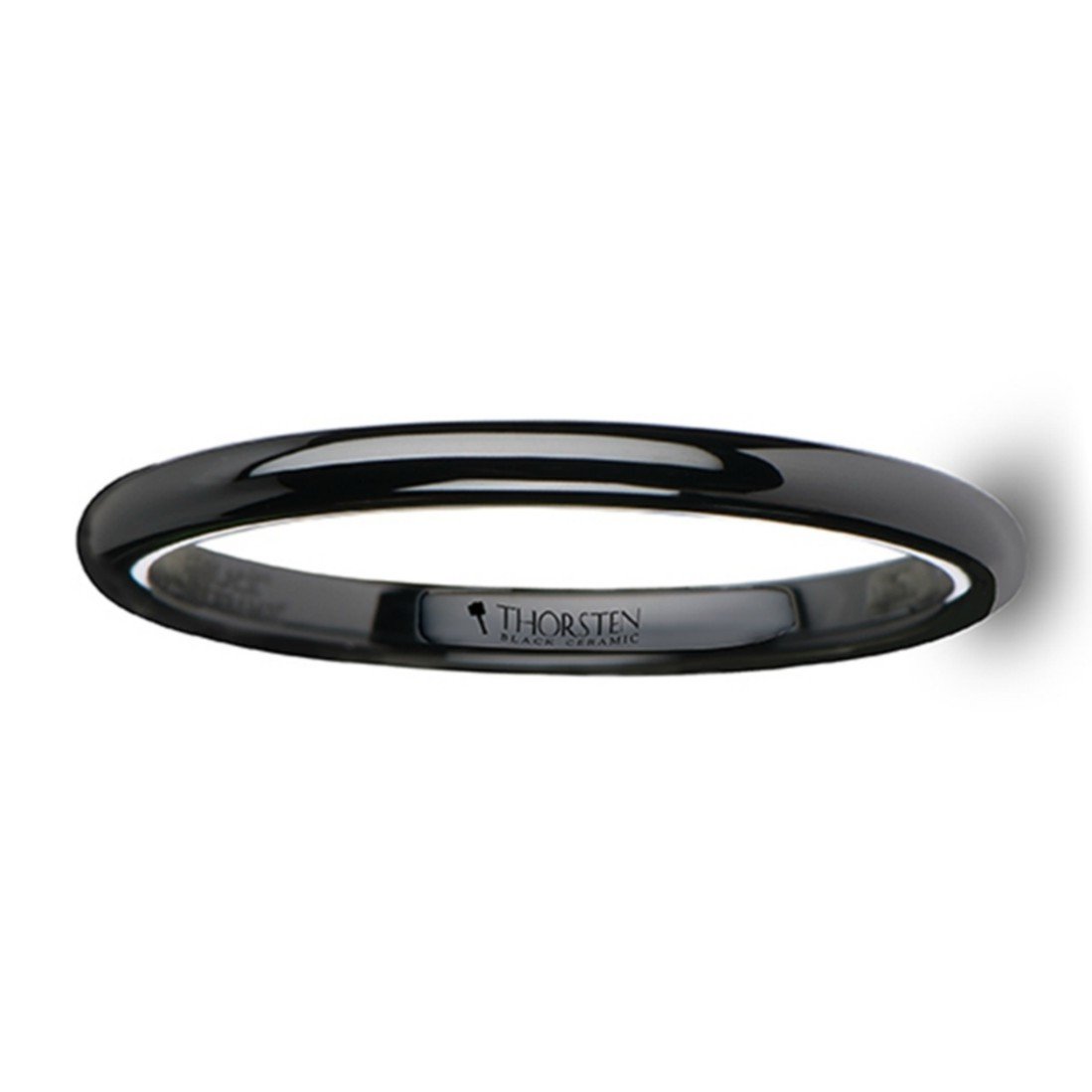 LAUREEN Black Domed Ceramic Wedding Ring for Women - 2mm Wide Wedding Band - Elegant & Durable for Everyday Wear, Anniversary & Special Occasions