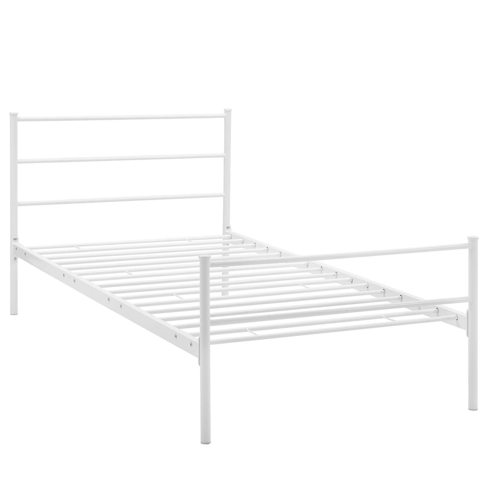 Modway Alina Platform Twin Size Bed Frame - Stainless Steel Metal with White Headboard | Modern & Minimalist Design for Small Bedrooms, Guest Rooms & Dormitories