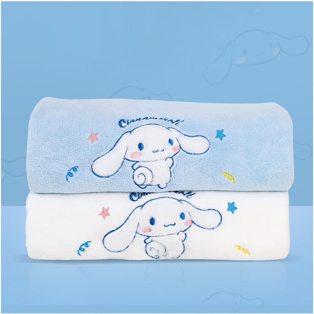 Sanrio Cinnamoroll Bath Towel Set - Extra Large Soft Cotton Bath, Face & Hair Towels with Washcloths - Kawaii Cute Light Blue Bathroom Accessories for Home, Gym, Hotel & Spa Use