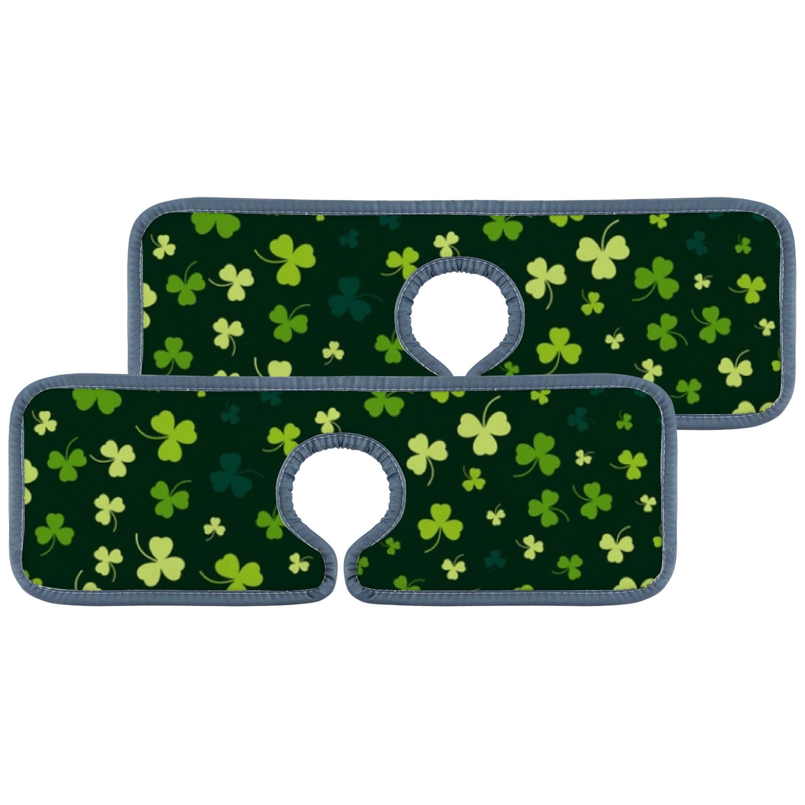 2 PCS Green Clover Faucet Drying Mat - Absorbent Splash Guard for Kitchen, Bathroom & RV Sink