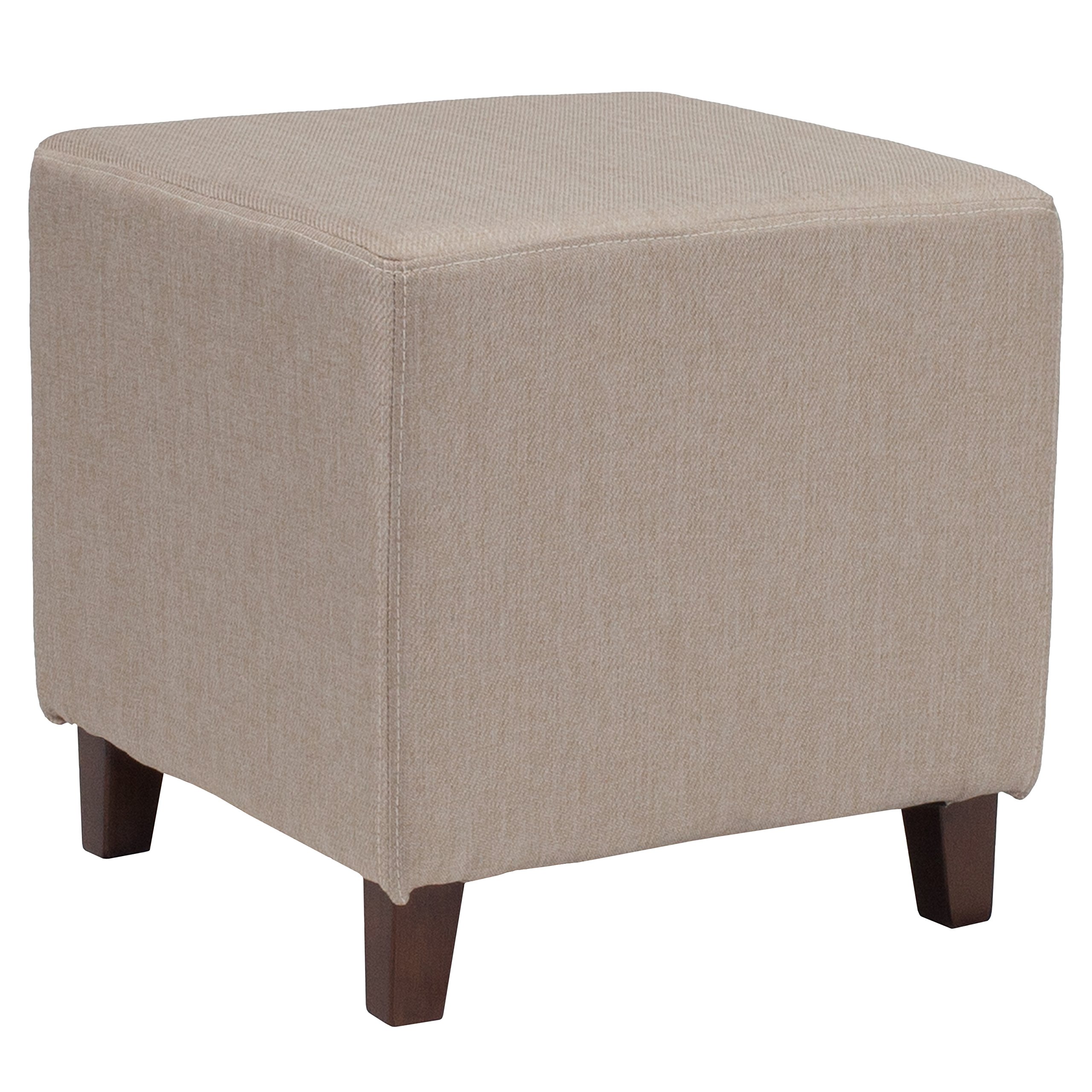 Flash Furniture Ascalon Upholstered Ottoman Pouf in Beige Fabric - Versatile Footrest, Extra Seating & Stylish Home Decor for Living Room, Bedroom or Office