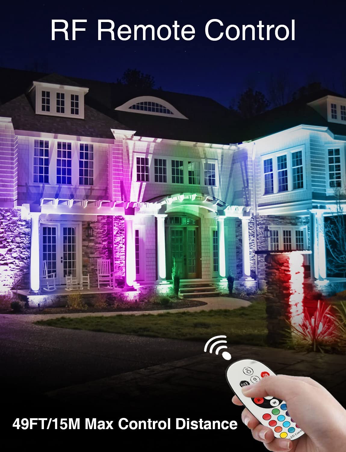 SUNVIE 2 Pack RGB Outdoor LED Spotlight with Remote Control - Color Changing Landscape Lights with Timer Plug, Dusk to Dawn & Countdown Function - Perfect for Yard, Garden Path, Patio, and Pool Area Lighting