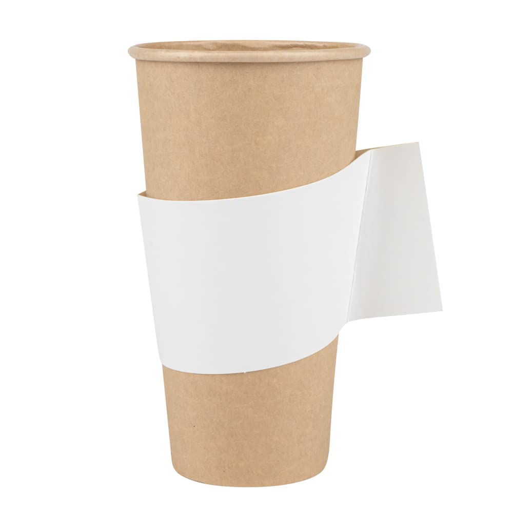 Restpresso Disposable Hot Coffee Sleeves with Handle - 1000 Pack White Paper Cup Jackets for 12oz, 16oz & 20oz Cups (Cups Sold Separately) - Perfect for Coffee Shops, Cafes & Takeout Restaurants