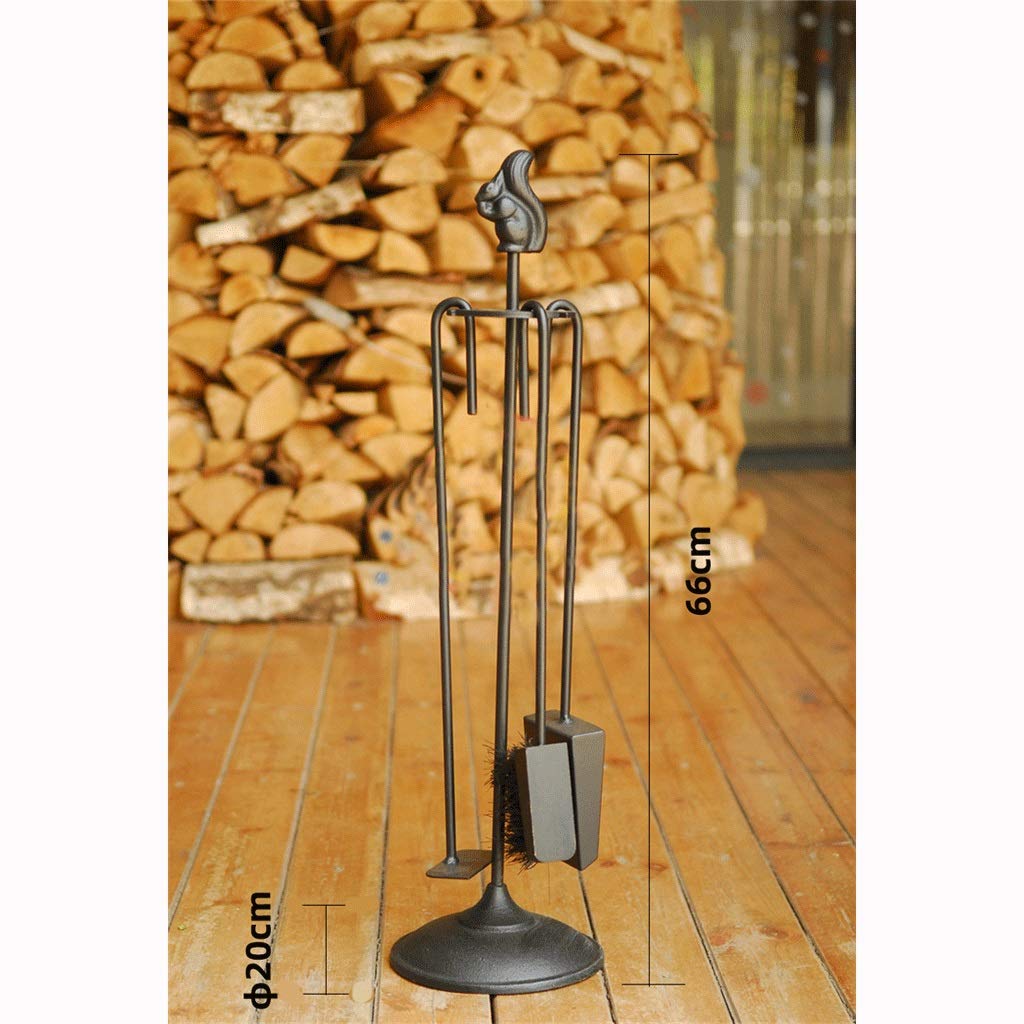 Heavy Duty 4-Piece Wrought Iron Fireplace Tool Set with Poker, Shovel, Brush & Stand - Perfect for Fire Pit, Indoor/Outdoor Fireplace & Chimney Maintenance - Ideal for Home Heating, Camping & Patio Decor