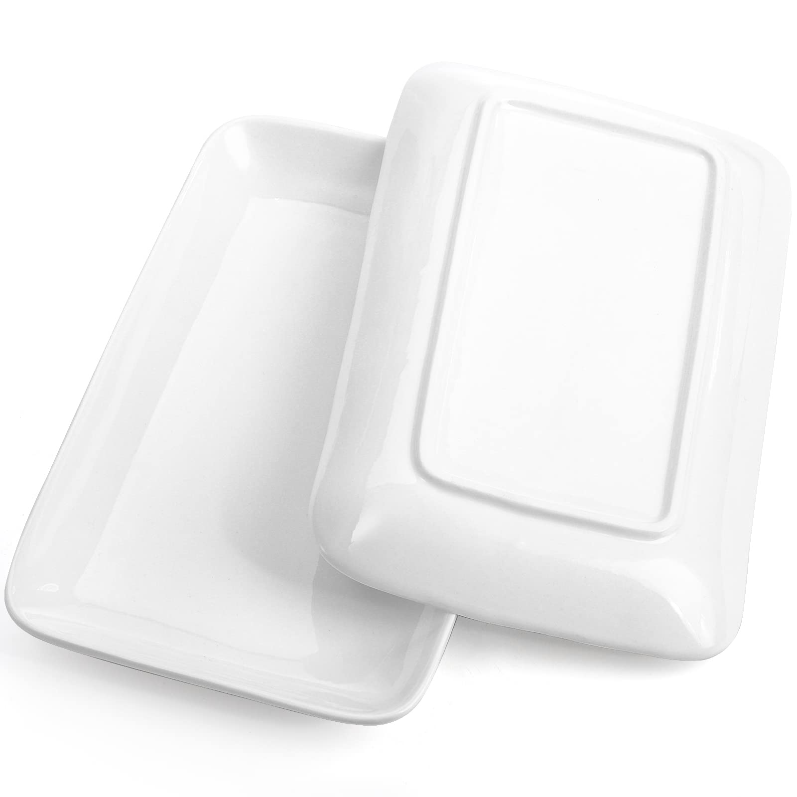 Foraineam 10 Inch White Porcelain Rectangular Salad Plates Set of 6 - Dishwasher & Oven Safe Appetizer Dessert Plates for Sushi, Pasta, Fruit - Perfect for Dinner Parties, Restaurants, and Home Entertaining