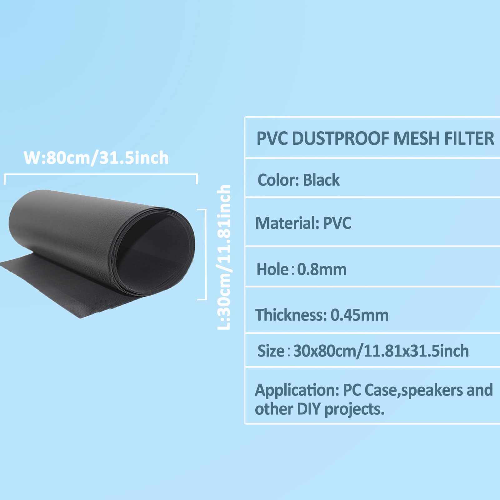 300x800mm (11.8x31.5inch) Magnetic PVC Dustproof Mesh Filter Cover for DIY PC Case, Computer Chassis & Speakers - Perfect for Dust Protection, Cooling & Noise Reduction in Gaming Rigs & Home Offices