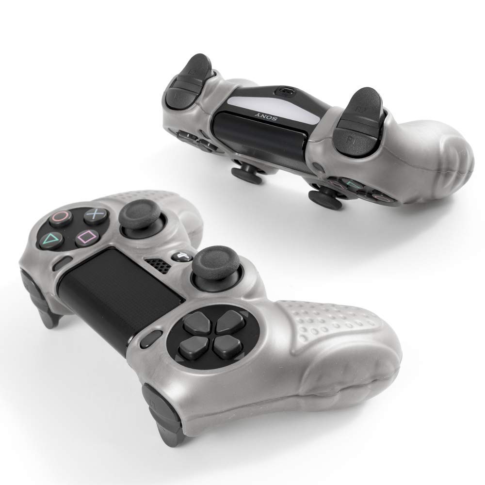 Anti-Slip Silicone Cover for PS4 Controller - DualShock 4 Skin Grip Protector Case Compatible with Sony PS4/PS4 Slim/PS4 Pro (Includes 8 Thumb Grips, Silver) - Perfect for Gaming, Streaming & Long Play Sessions