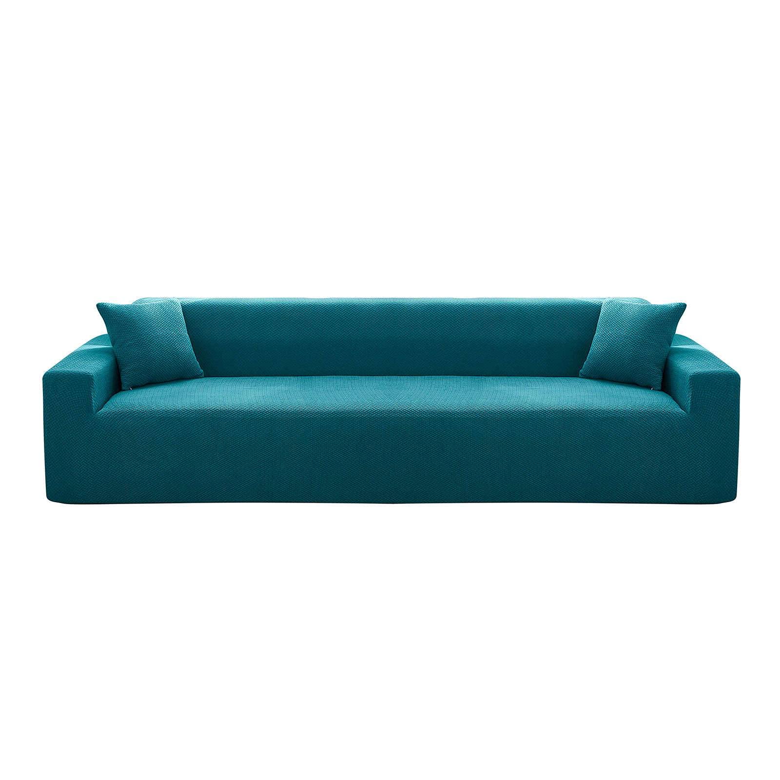 Stretchable Jacquard Spandex Sofa Cover for 3 Cushion Couch (190-230cm) - Non-Slip Washable Furniture Protector - Blue-Green - Perfect for Living Room, Family Room & Home Decor