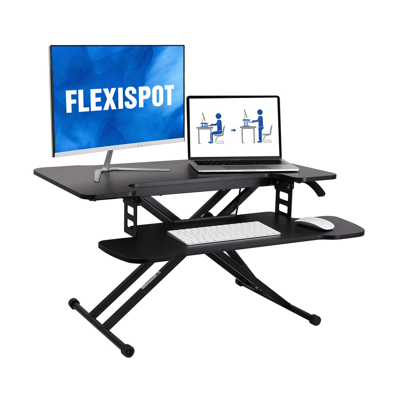FLEXISPOT 31 inch Standing Desk Converter - Adjustable Height Stand Up Desk Riser for Home Office | Ergonomic Laptop Workstation with Removable Keyboard Tray (Black) | Perfect for Remote Work, Gaming & Study Setup