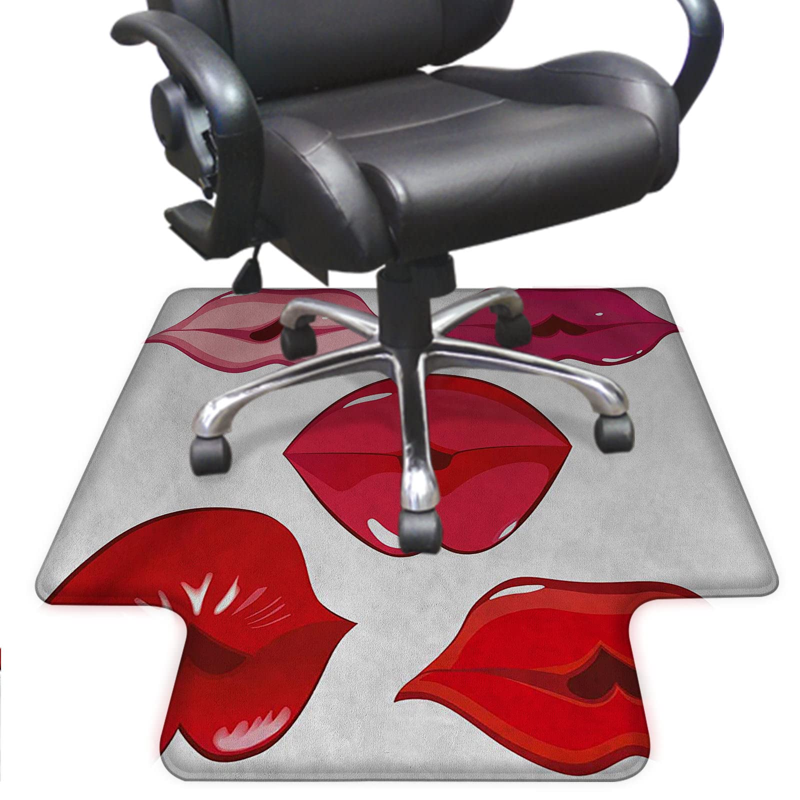 Kiss Computer Gaming Chair Mat for Hard Floors & Carpets - 48x36 Inch Office Chair Mat Protector in Red, Rose Pink & White | Ideal for Home Office, Gaming Setup & Workspace