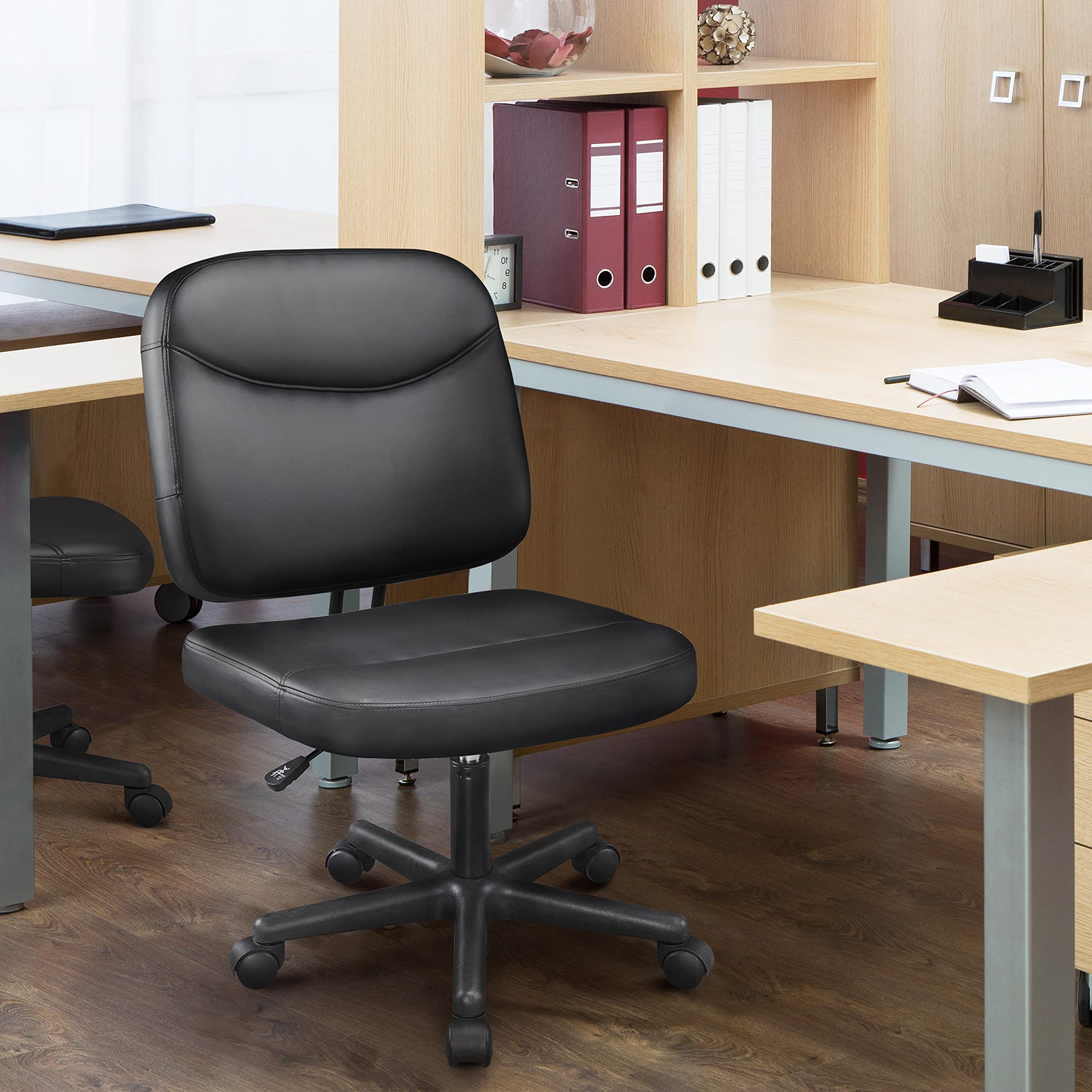 Yaheetech 2-Piece Armless Office Chair Set - Ergonomic Low Back PU Leather Adjustable Swivel Task Chair for Home Office, Computer Desk & Gaming - Black