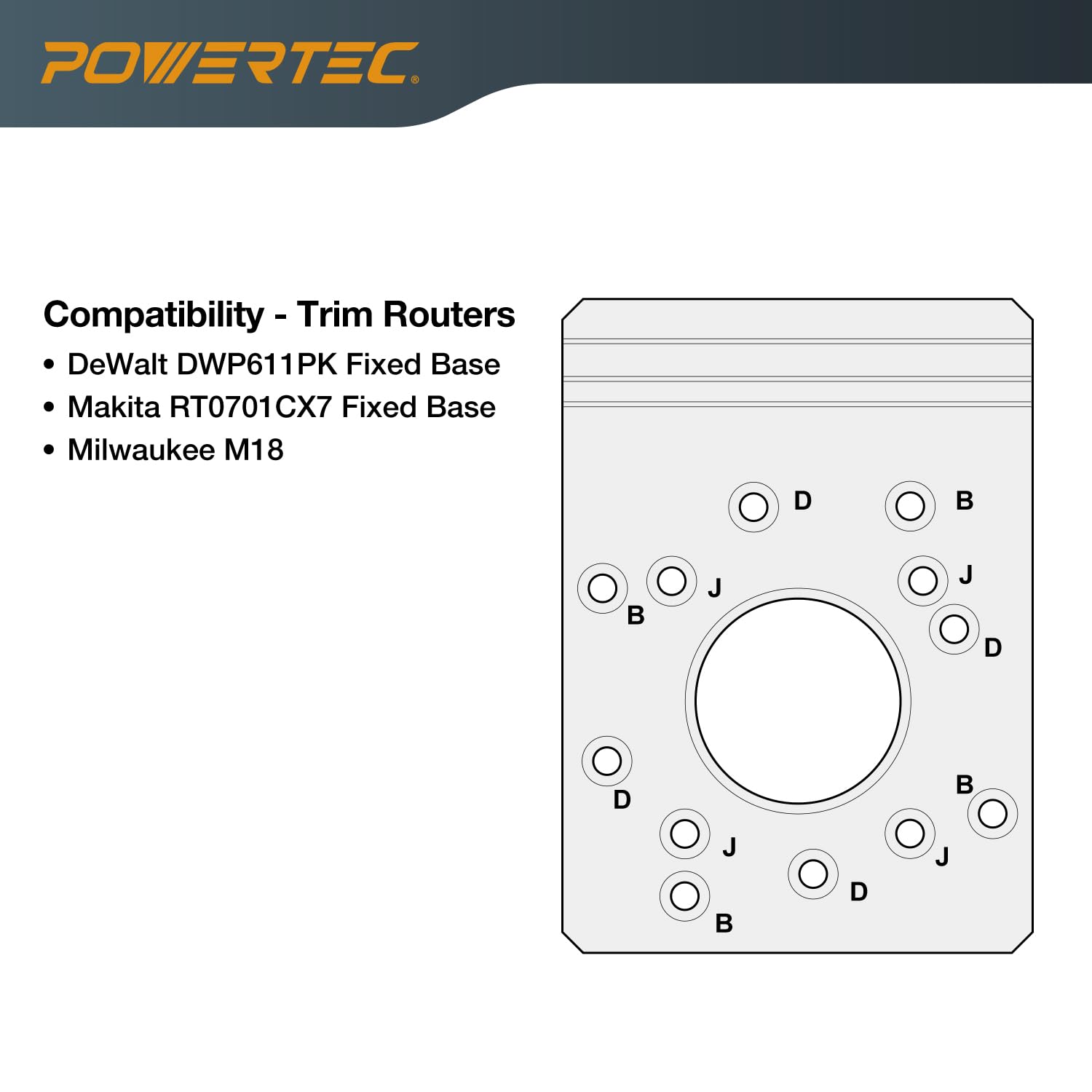 PowerTec Guide Rail Adapter for Fixed Base Trim Routers - Compatible with DeWalt, Makita & Milwaukee - Connects to WEN, Makita & Milwaukee Guide Rails (Models 71550, 71153, 71387, 71921) - Perfect for Woodworking, Cabinet Making & Precision Edge Trimming