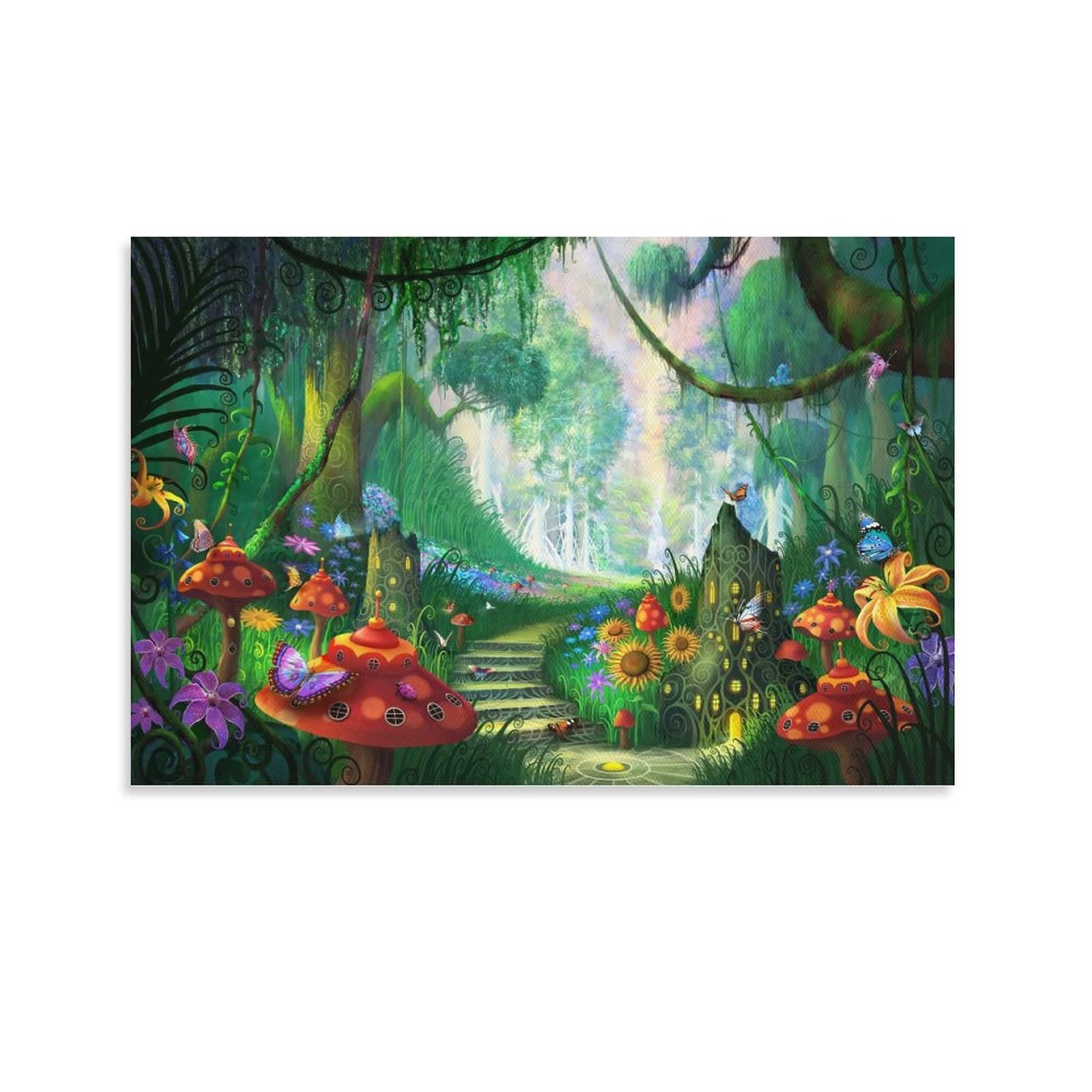 CHUSHEN Mushroom Forest Wall Art - 24x36 Inch & 12x18 Inch (30x45cm) Aesthetic Canvas Prints for Room Decor - Perfect for Living Room, Bedroom, Office & Dormitory Wall Decoration | Nature Themed Home Decor & Gift Idea