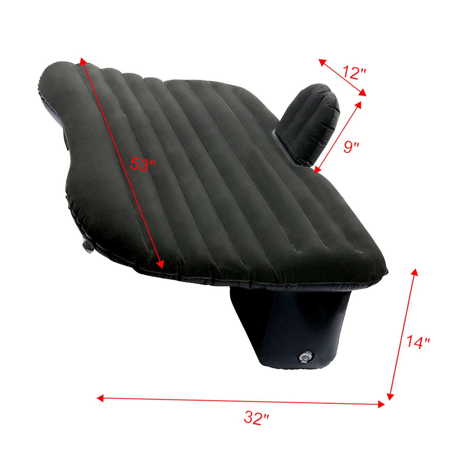 NovelBee Inflatable Air Mattress for Car Travel & Camping - Back Flocking Surface, Includes 2 Air Pillows, Pump & Carry Bag (Black) - Perfect for Road Trips, Outdoor Adventures & Guest Bedding