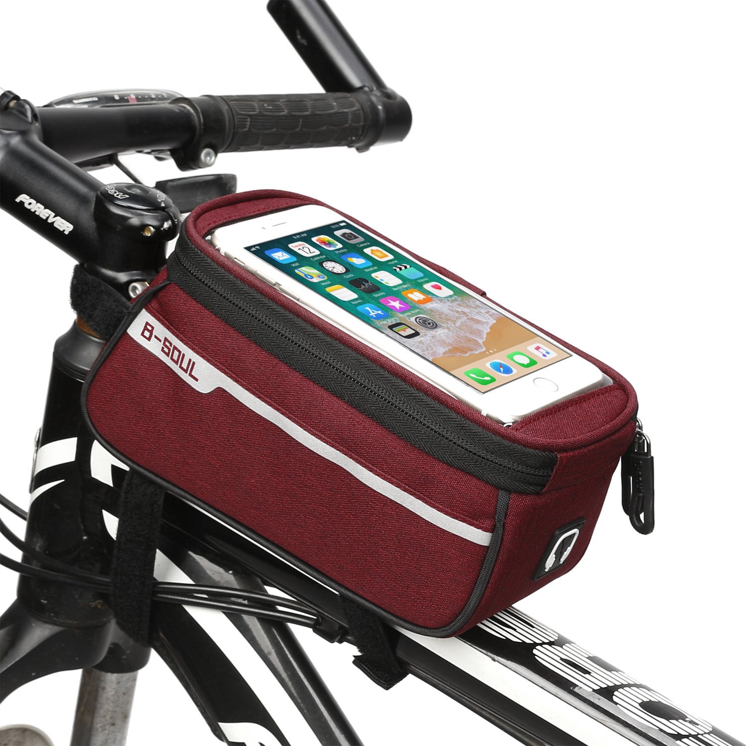 WeTest Bike Front Frame Bag - Waterproof Cycling Top Tube Storage Bag with Touchscreen Phone Holder for Phones Below 6.8 Inch (Red) - Perfect for Mountain Biking, Commuting & Outdoor Adventures
