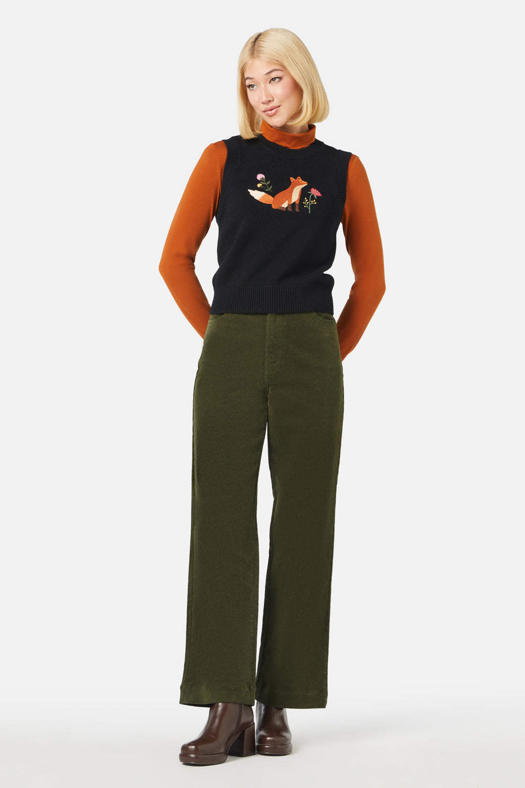 Fox Knit Vest for Women - Cozy & Stylish Cable Knit Sweater Vest - Perfect for Fall & Winter Layering, Office Wear, and Casual Outfits