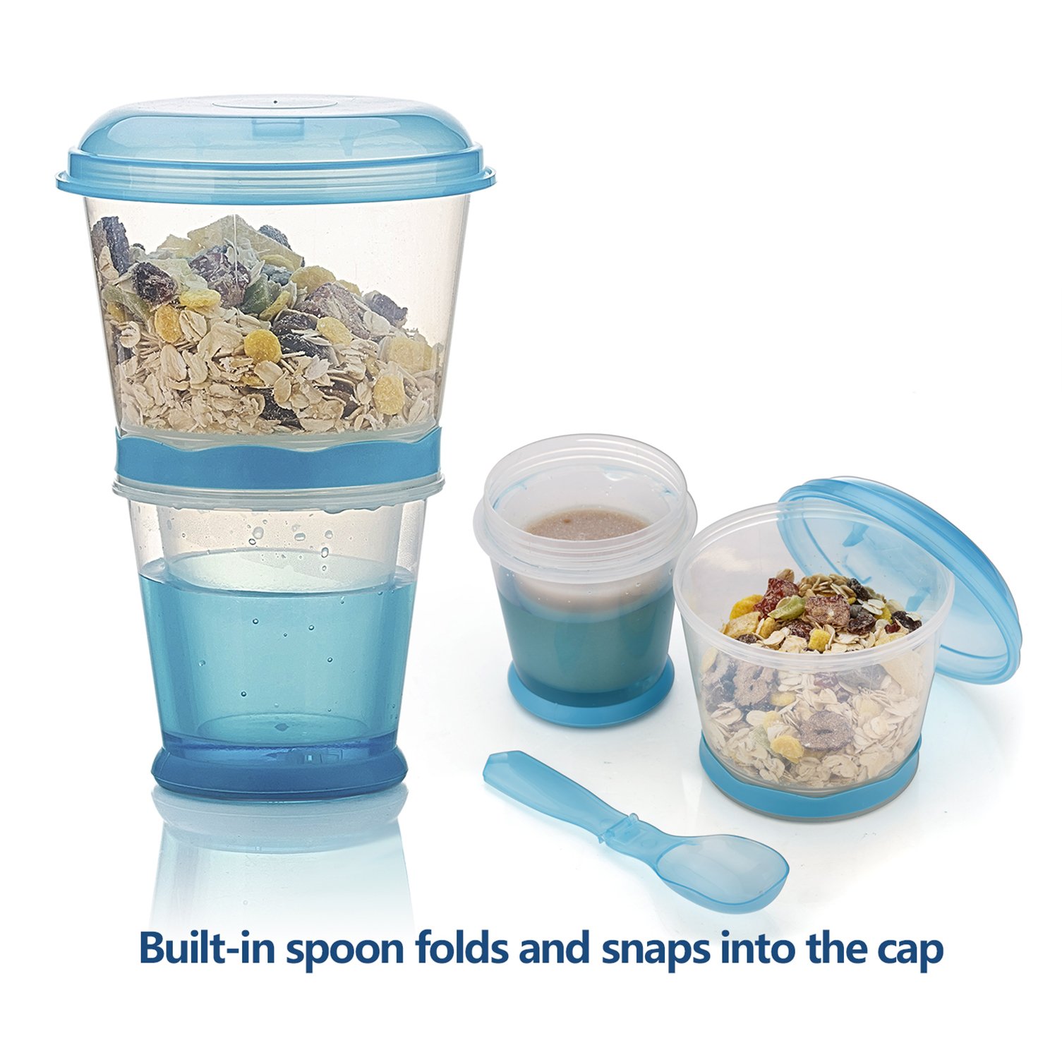 Portable Cereal Cup with Spoon - On-the-Go Breakfast Container for Milk, Yogurt & Snacks - Travel-Friendly Food Storage (Blue) - Perfect for Commuting, Camping & Office Lunch