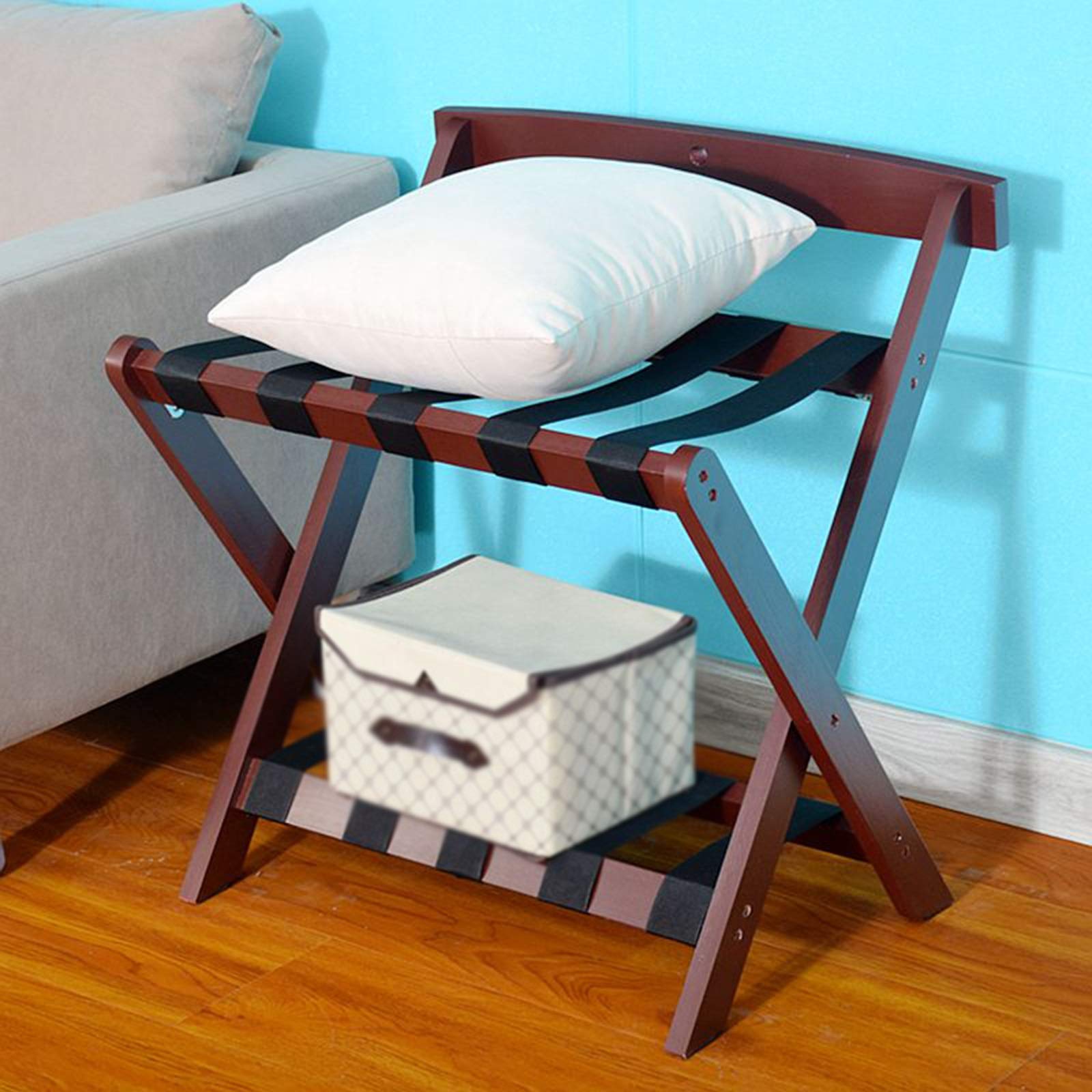 Premium Solid Wood Floor-to-Ceiling Foldable Luggage Rack - Space Saving Mahogany Clothes & Suitcase Organizer (60x50x65cm) for Bedroom, Hotel & Apartment Storage Solutions | Ideal for Small Spaces & Travel Gear Organization