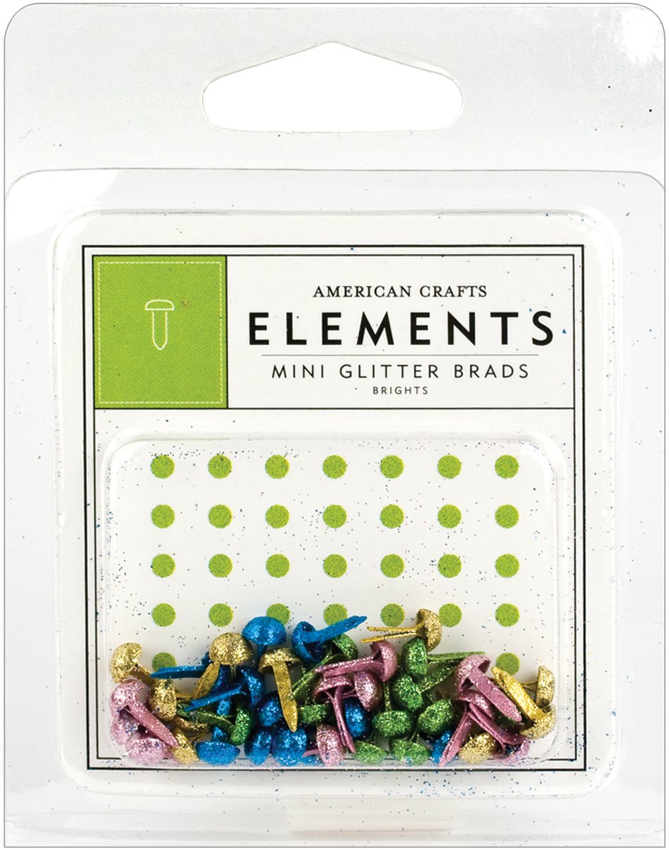 American Crafts Elements Mini Glitter Brads - 120pcs Bright Colorful Scrapbooking Embellishments for DIY Cards, Albums, Journals & Home Decor Crafts