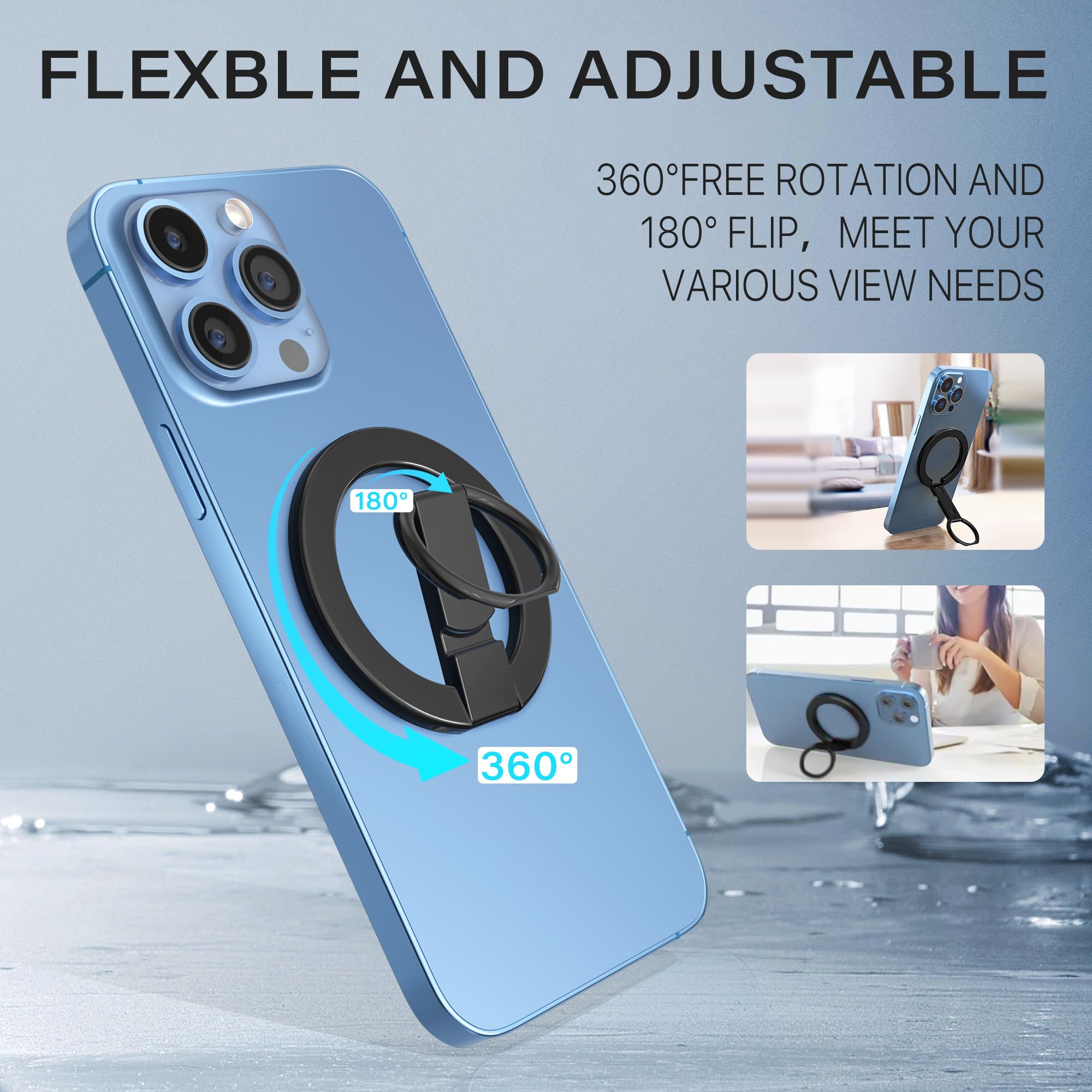 Ultra Strong Magnetic Phone Grip Stand Holder - Magsafe Compatible Ring for iPhone 15/14/13/12 Series | Adjustable Phone Stand & Secure Grip | Perfect for Driving, Video Calls, and Hands-Free Viewing
