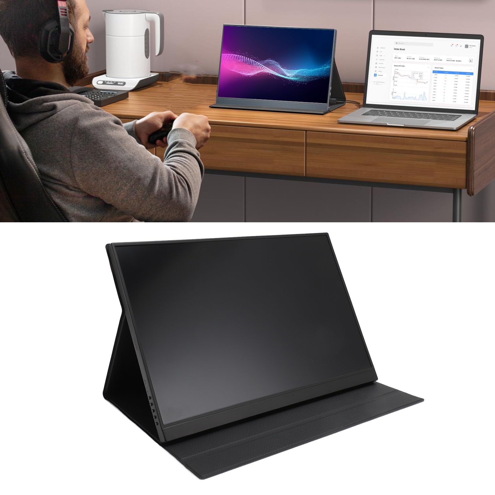 Annadue 16 Inch HDR Portable Gaming Monitor - 2560x1600 QHD, 120Hz Refresh Rate, FreeSync Premium, IPS Screen - HDMI/USB-C Multi-Interface for Laptop, PC, PS5, Xbox - Multi-Language Support - Perfect for Gaming, Work & Travel