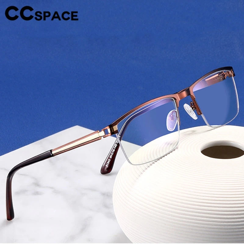 CCspace Semi-Rim Square Alloy Spring Hinge Eyeglasses for Men & Women - Lightweight Durable Frame for Reading, Driving & Daily Use - Model 300842