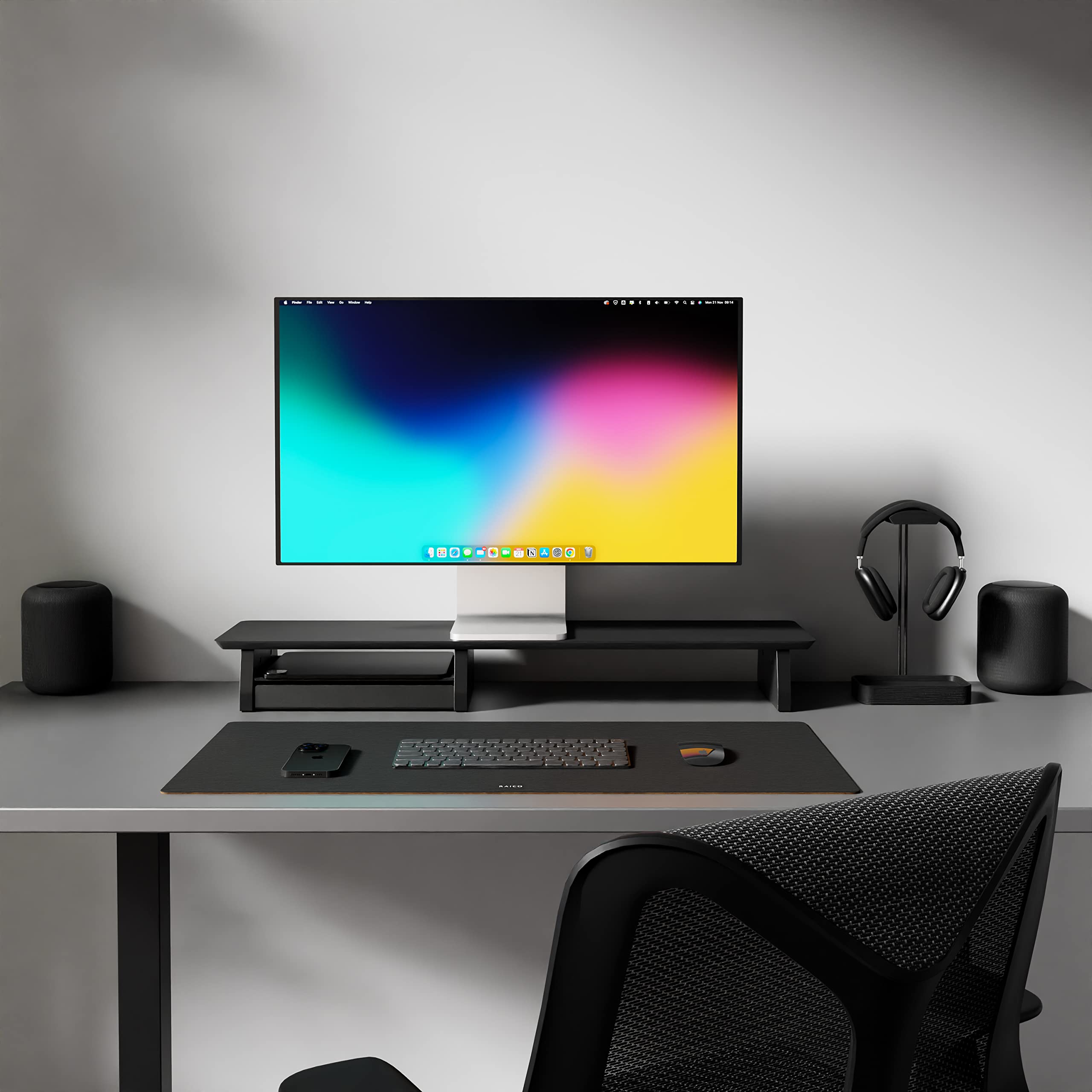 Dual Monitor Stand for Desk - 36 Inch Wooden Monitor Riser Shelf for Office, iMac & Dual Screen Setup - Matte Black Wood Desk Organizer with Large Storage Space - Perfect for Home Office & Workspace Organization