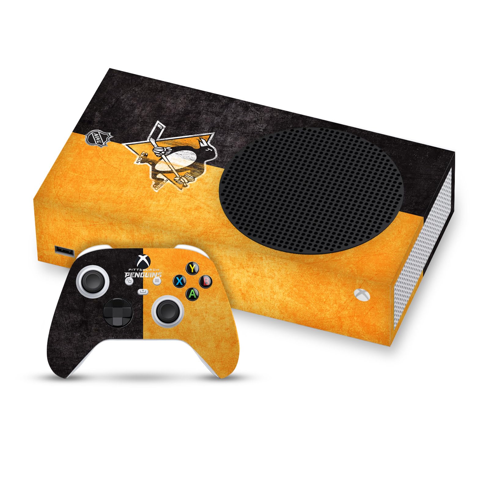 Official NHL Licensed Pittsburgh Penguins Distressed Vinyl Skin Sticker Bundle - Compatible with Xbox Series S Console & Controller - Perfect for Gaming Setups and Team Spirit Display