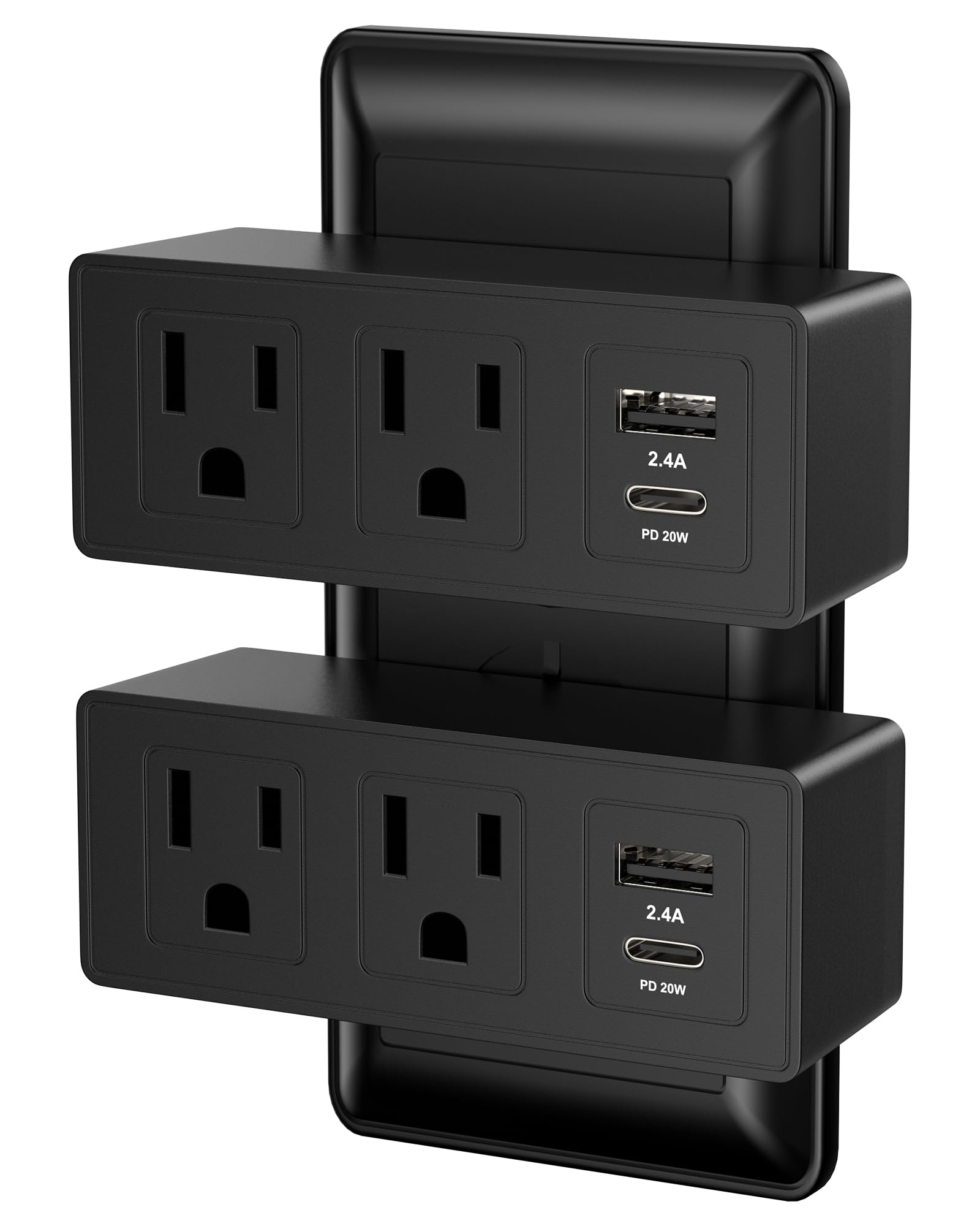 Tuilock 2 Pack Multi Plug Wall Outlet Extender with 2 USB Ports (1 USB C) - Black Power Strip, No Wire Outlet Expander for Home, Dorm, Office & Travel - Perfect for Charging Phones, Laptops & Small Appliances