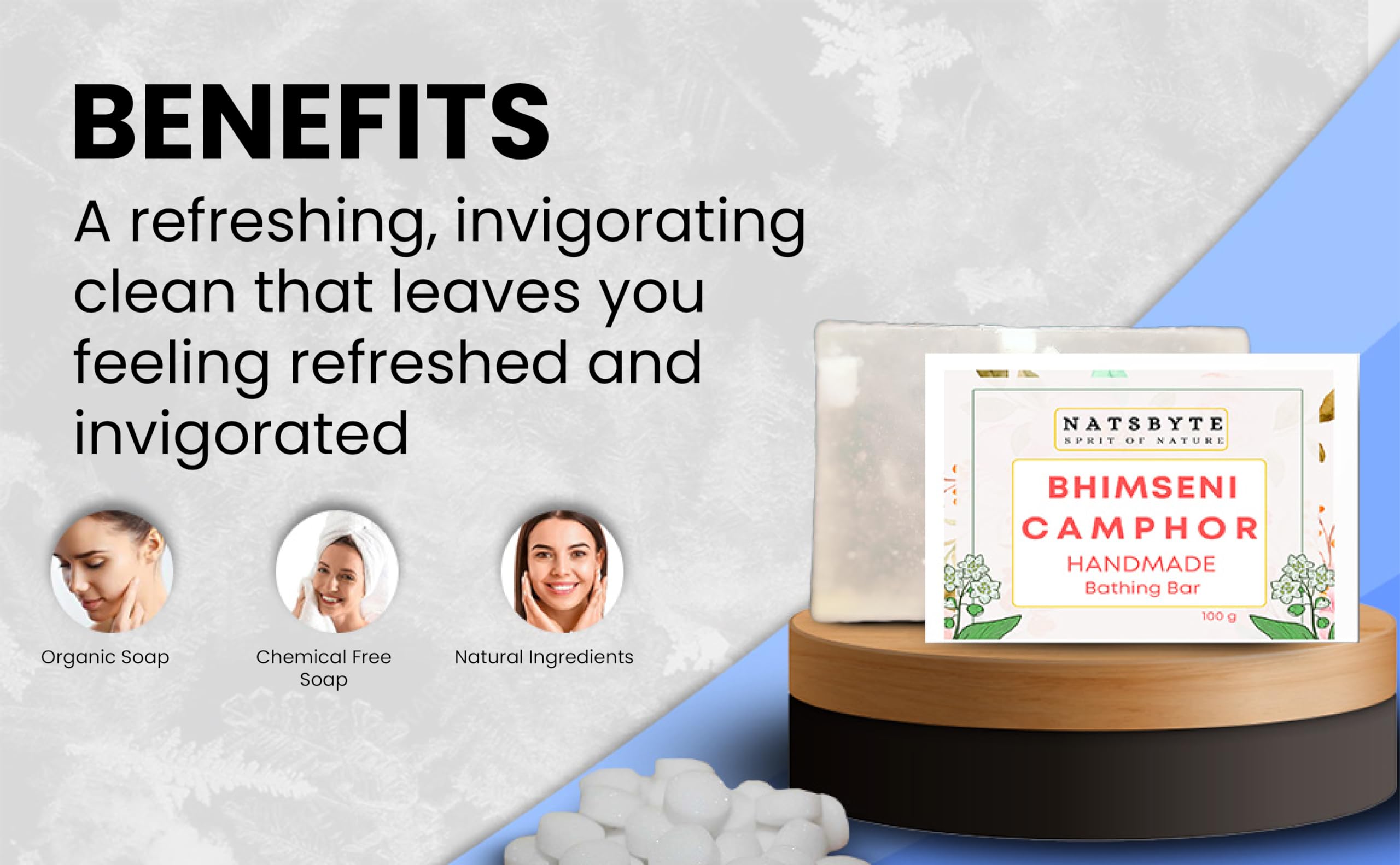 NATSBYTE 100% Organic Pure Camphor Soap - Handmade Natural Skin Care Soap for Bath & Body | Pack of 3 | Soothes Skin & Promotes Relaxation for Spa & Daily Use