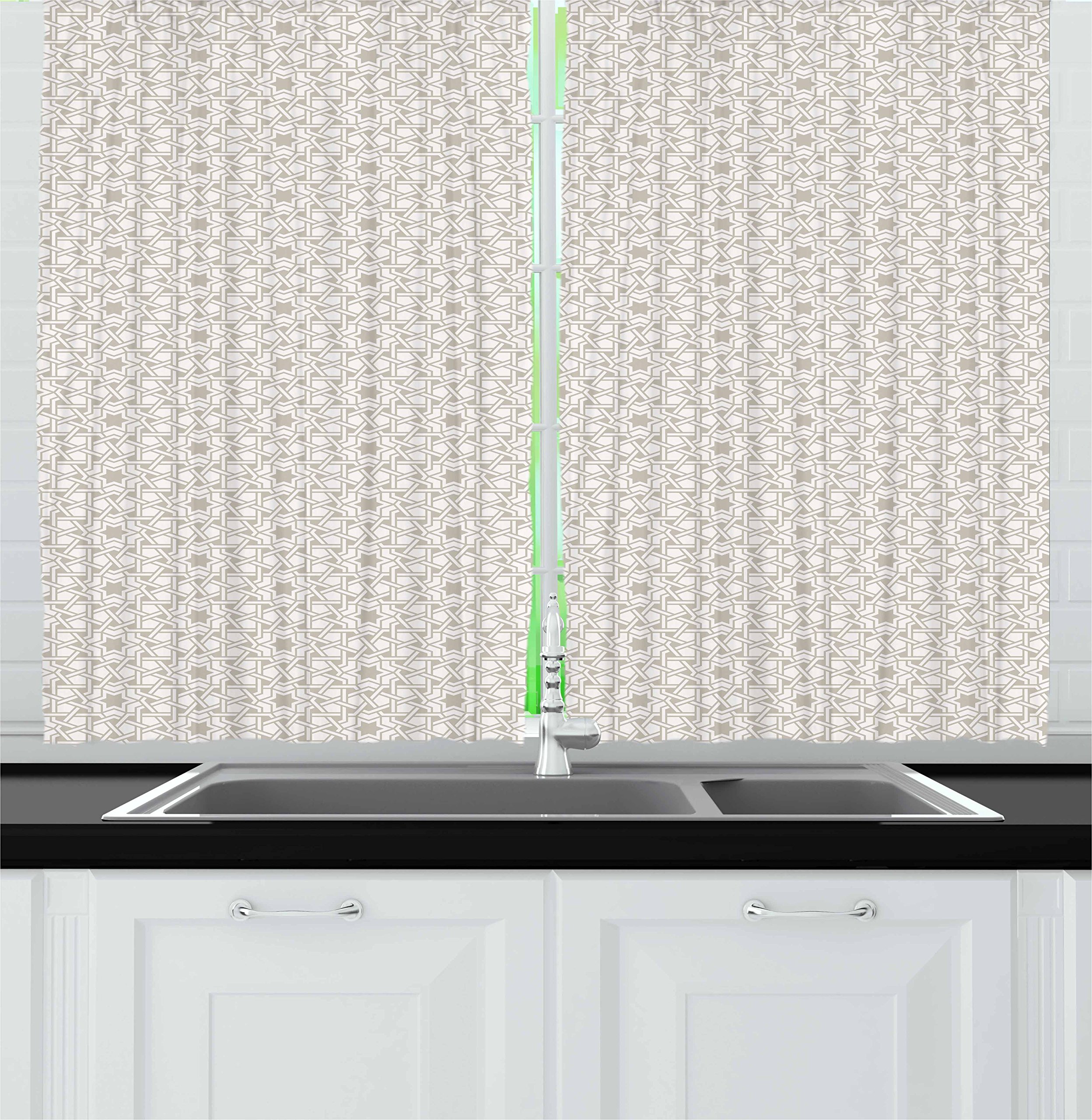 Ambesonne Moroccan Kitchen Curtains Set of 2 Panels - Classic Line Pattern with Stars & Oriental Motifs, 55