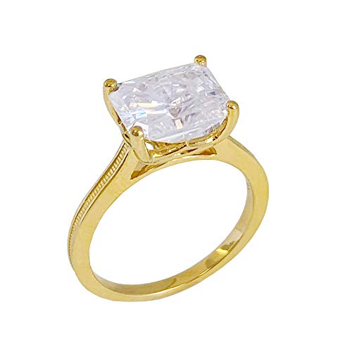 2.00ct Solitaire 14K Solid Yellow Gold Radiant Cut Simulated Diamond Engagement Ring - 4 Prong Bridal Wedding Ring for Proposal, Anniversary & Special Occasions (14K Yellow Gold, Size 9.25)