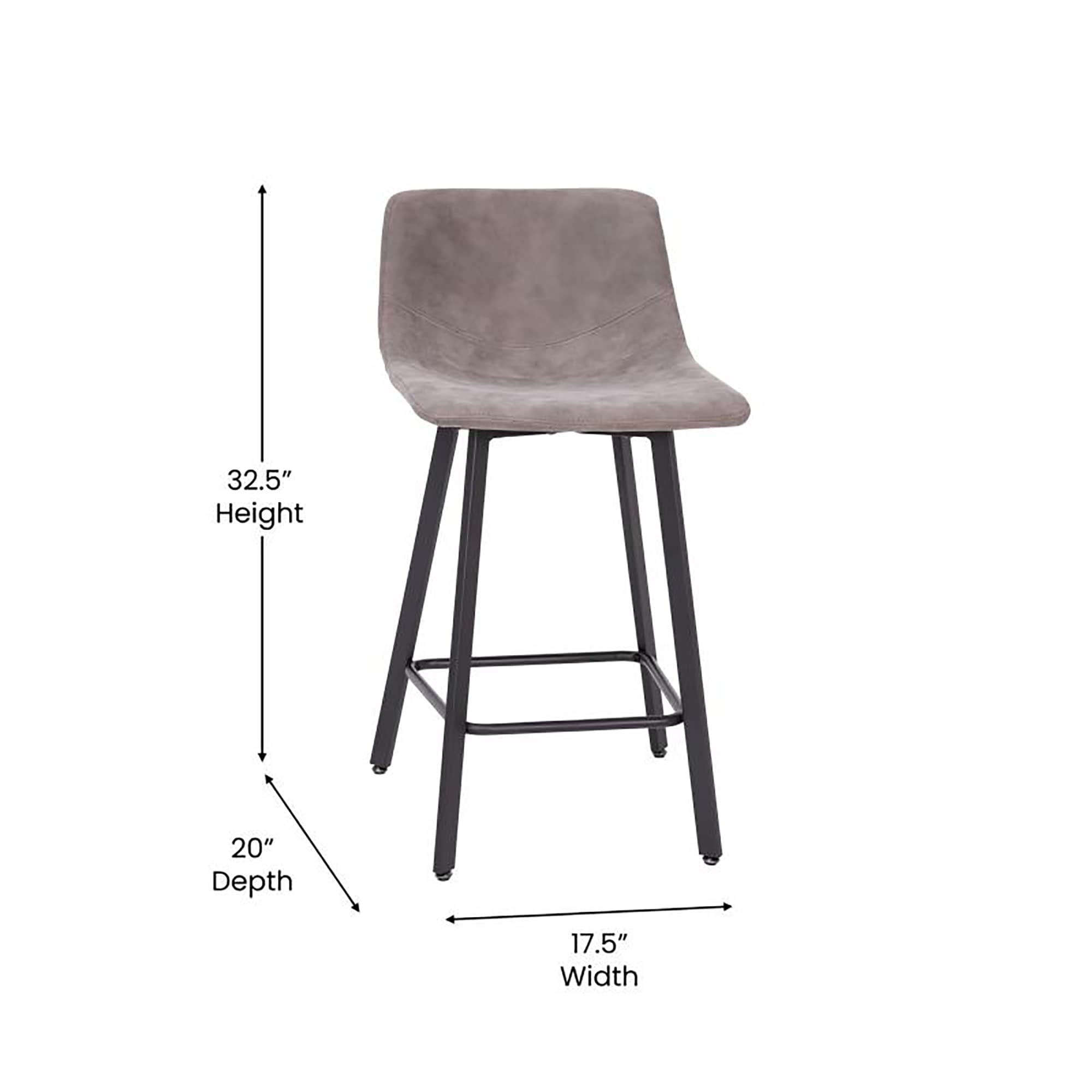 Flash Furniture Caleb Modern Armless 24 Inch Counter Height Stools - Set of 2, Commercial Grade with Footrests & Matte Metal Frames - Perfect for Kitchen Islands, Bars, and Dining Areas