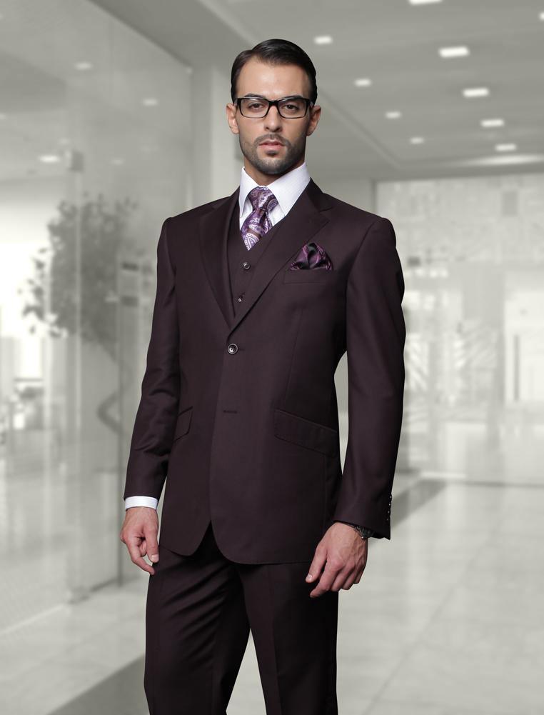 Men's 3-Piece Tailored Fit Wool Suit in Statement Eggplant Color | Perfect for Business Meetings, Weddings & Formal Events