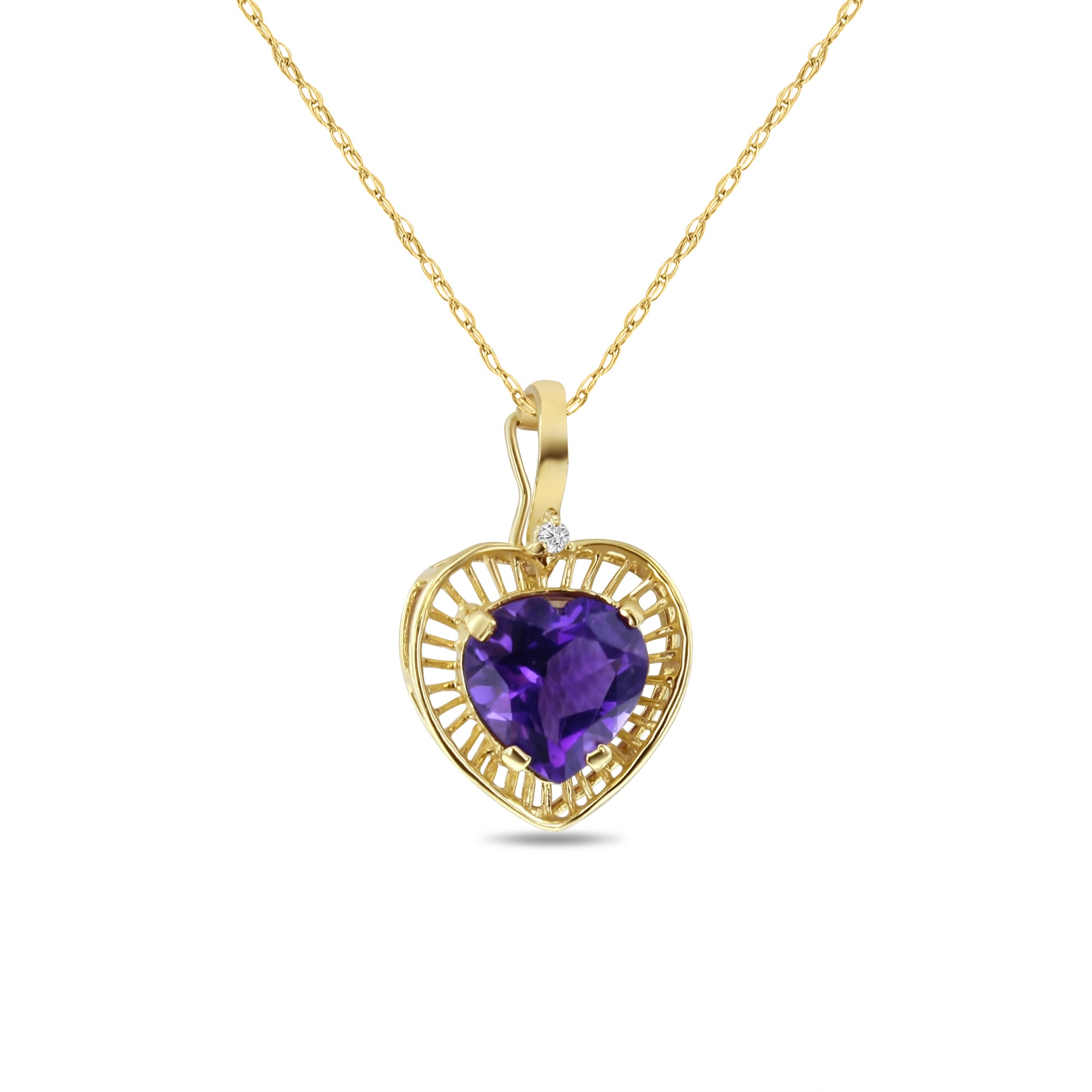 14K Yellow Gold Heart Shaped Amethyst Necklace for Women - Elegant Valentine's Day Gift, Anniversary Present & Romantic Jewelry for Her