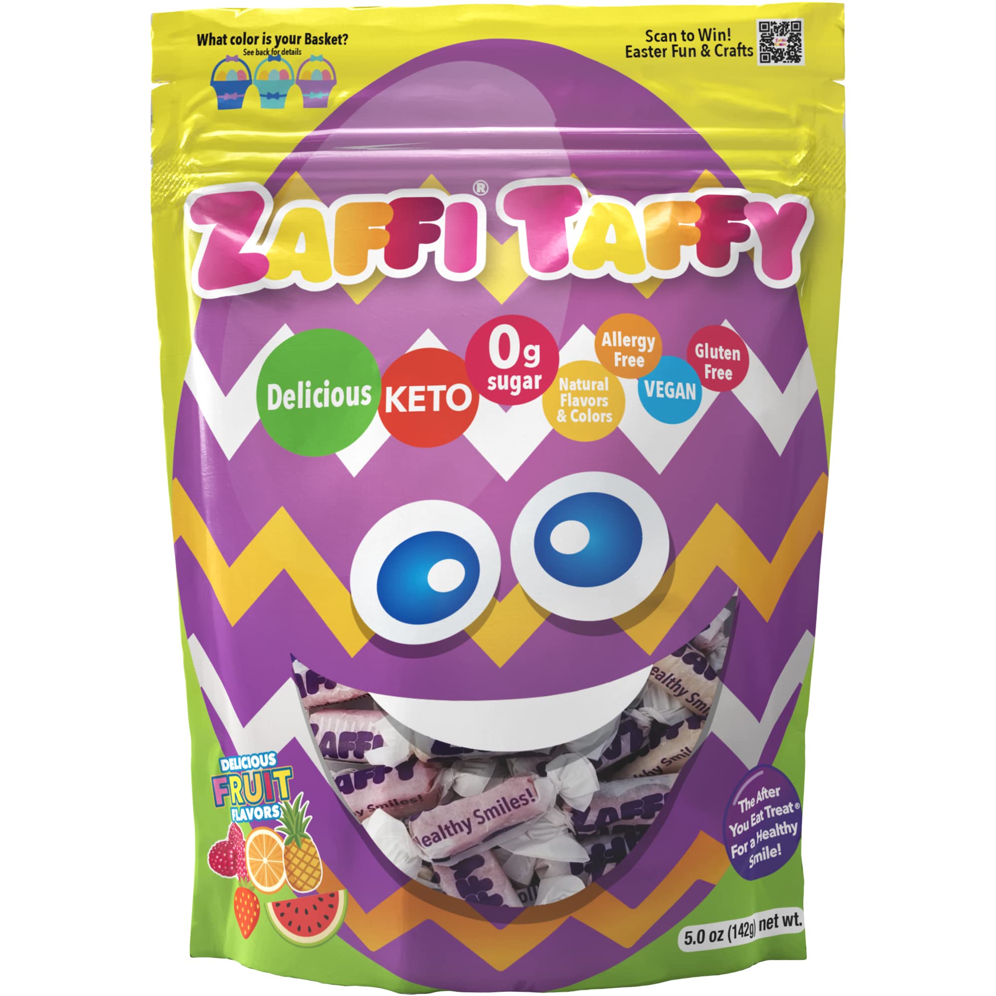 Zaffi Taffy Easter Fruit Variety 5.2oz (Egg) - Assorted Fruit Flavored Easter Candy for Holiday Celebrations, Party Favors & Gift Baskets